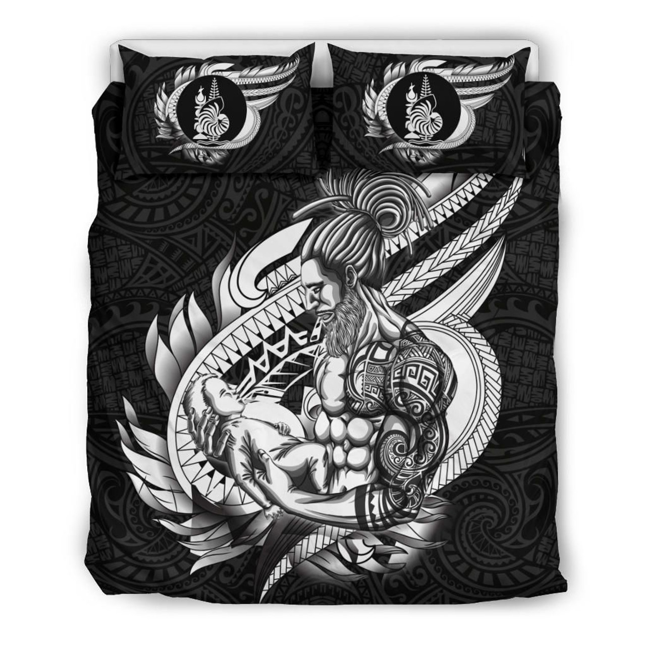 Polynesian Bedding Set - New Caledonia Duvet Cover Set Father And Son Black 3