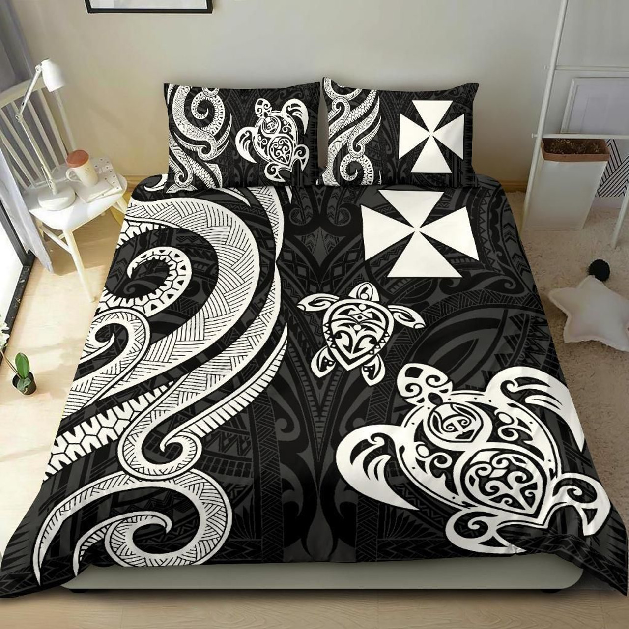 Wallis And Futuna Bedding Set - White Tentacle Turtle 1