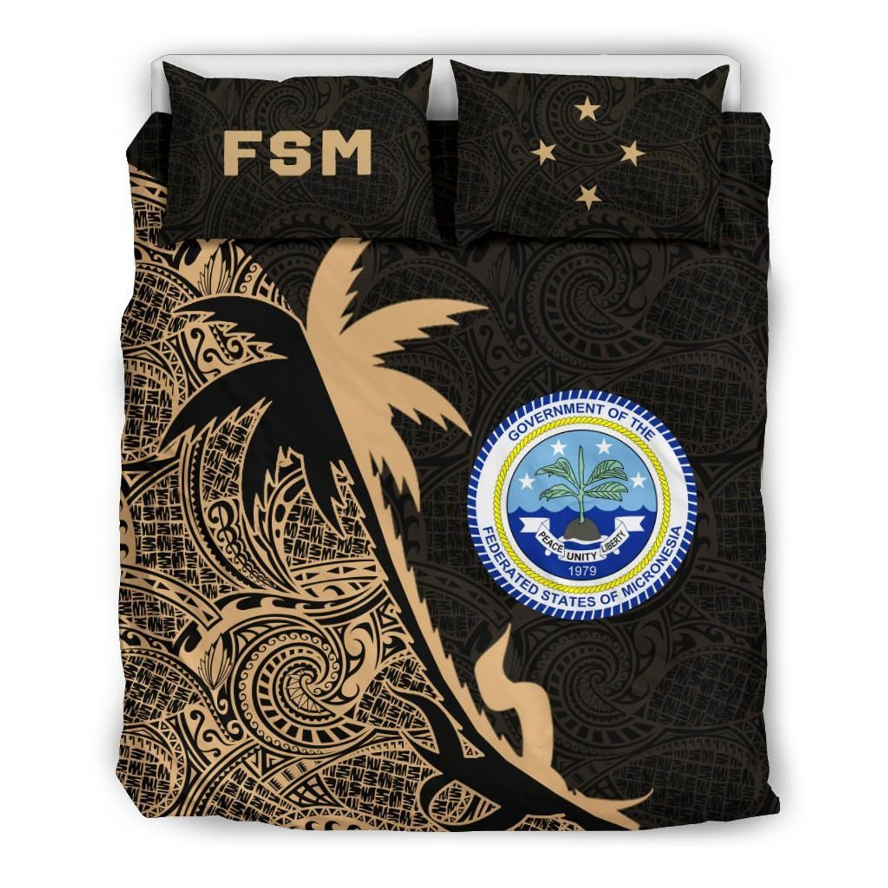 Federated States Of Micronesia Duvet Cover Set - Federated States Of Micronesia Coat Of Arms & Coconut Tree Gold 2