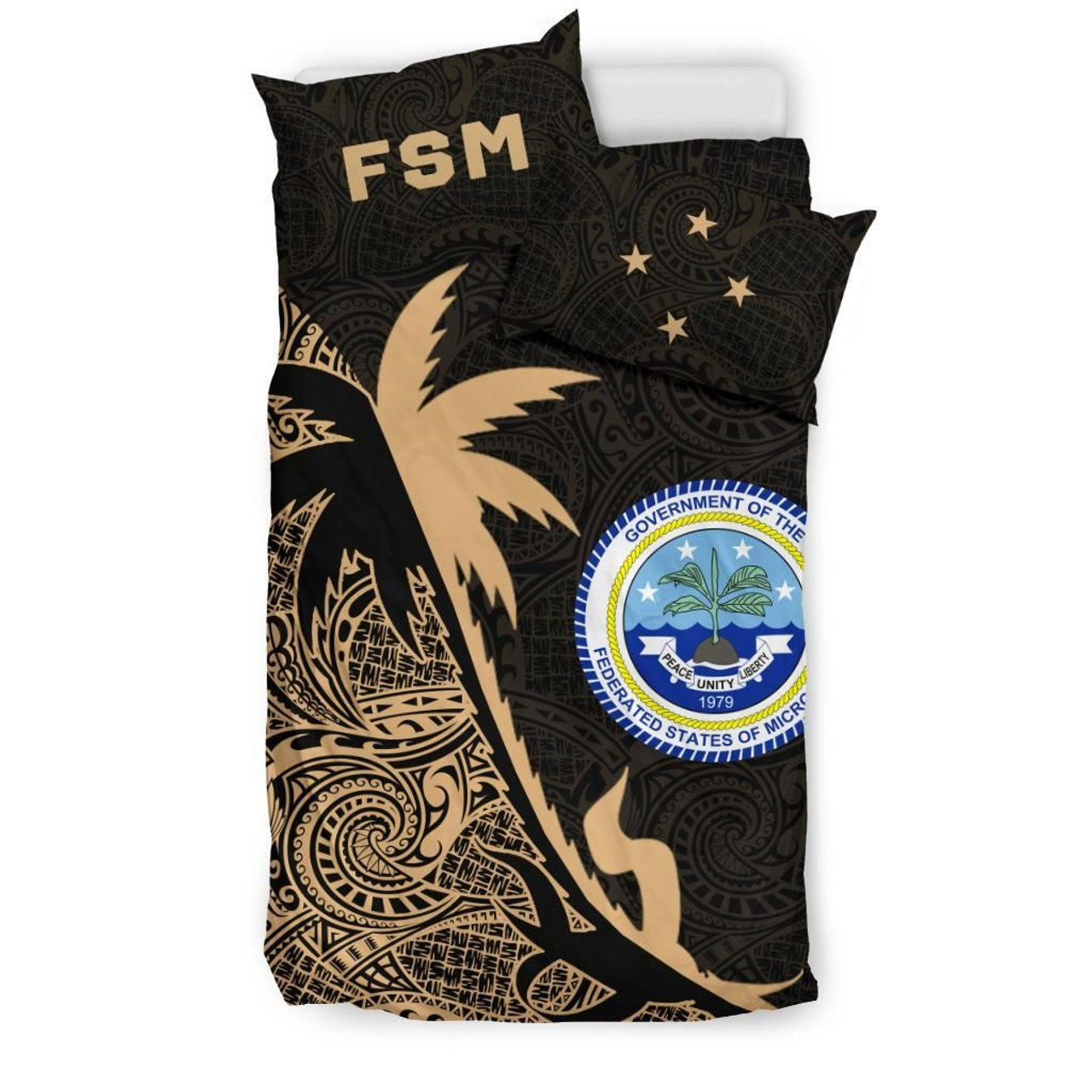 Federated States Of Micronesia Duvet Cover Set - Federated States Of Micronesia Coat Of Arms & Coconut Tree Gold 3