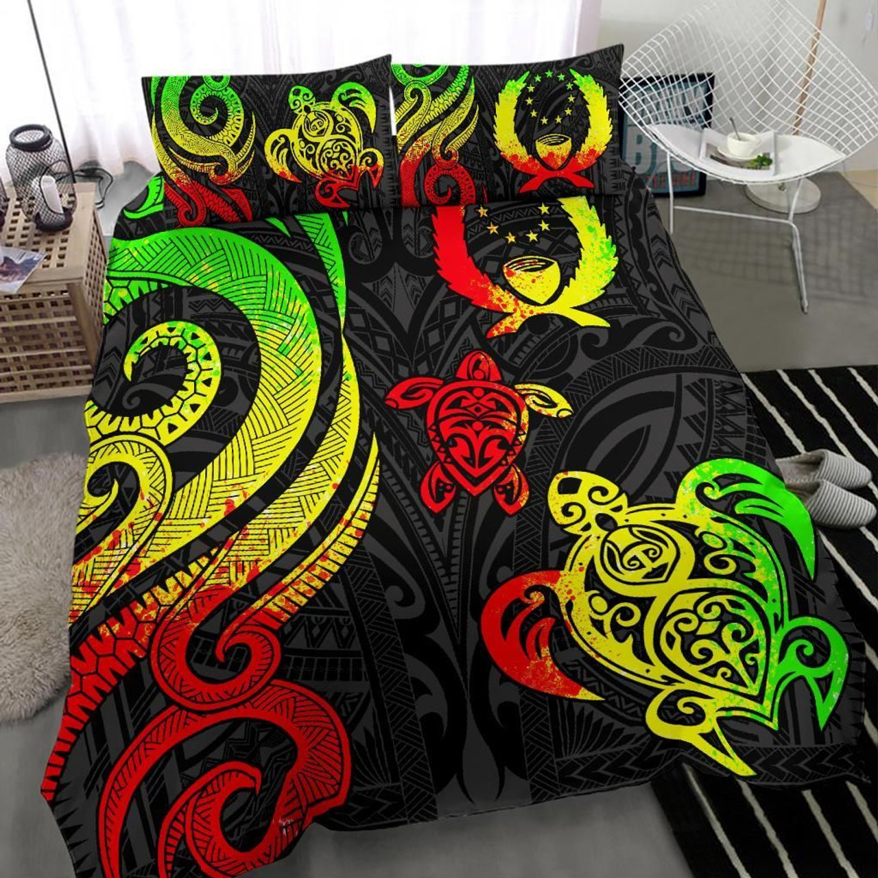 Yap Polynesian Bedding Set - Summer Plumeria (Black) 6