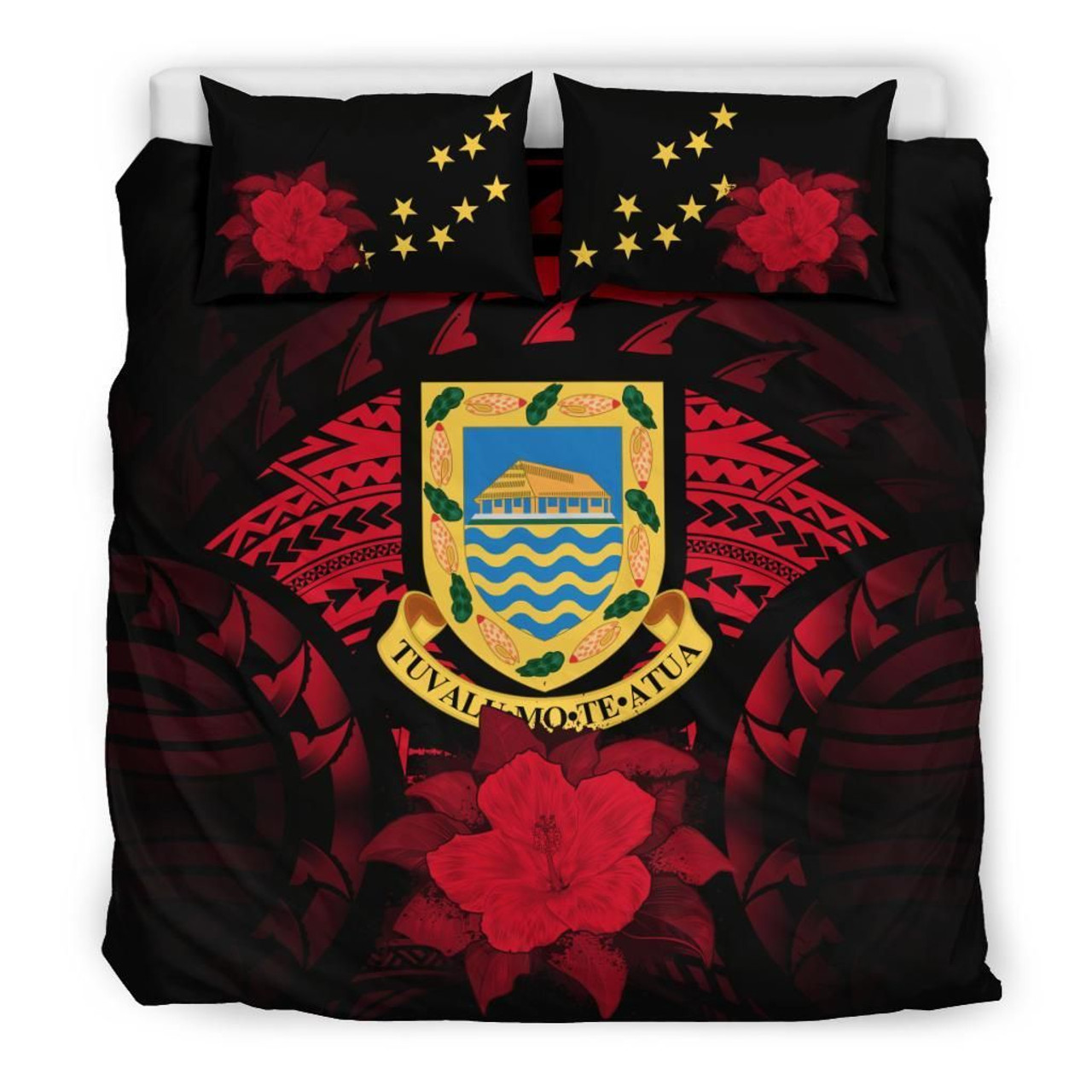 Tuvalu Duvet Cover Set - Tuvalu Coat Of Arms & Red Hibiscus 1