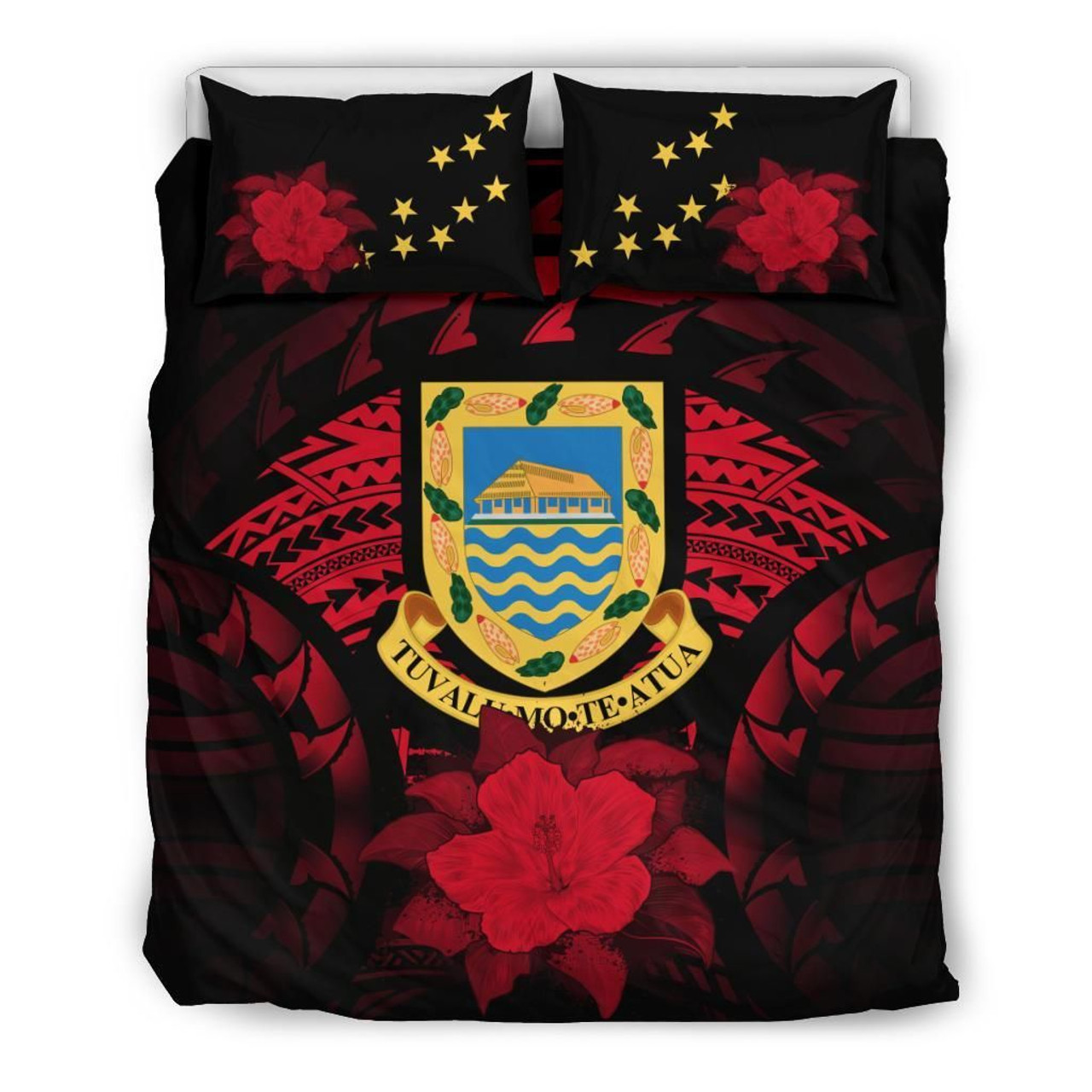 Tuvalu Duvet Cover Set - Tuvalu Coat Of Arms & Red Hibiscus 2