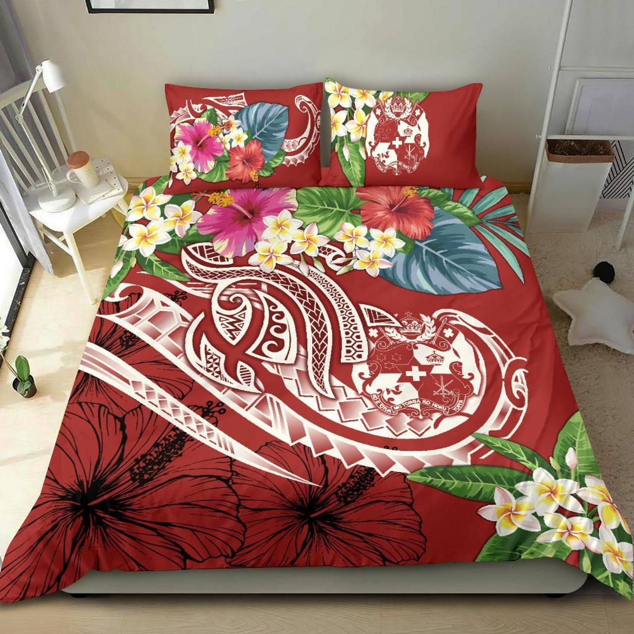 Tonga Polynesian Bedding Set - Summer Plumeria (Red) 1