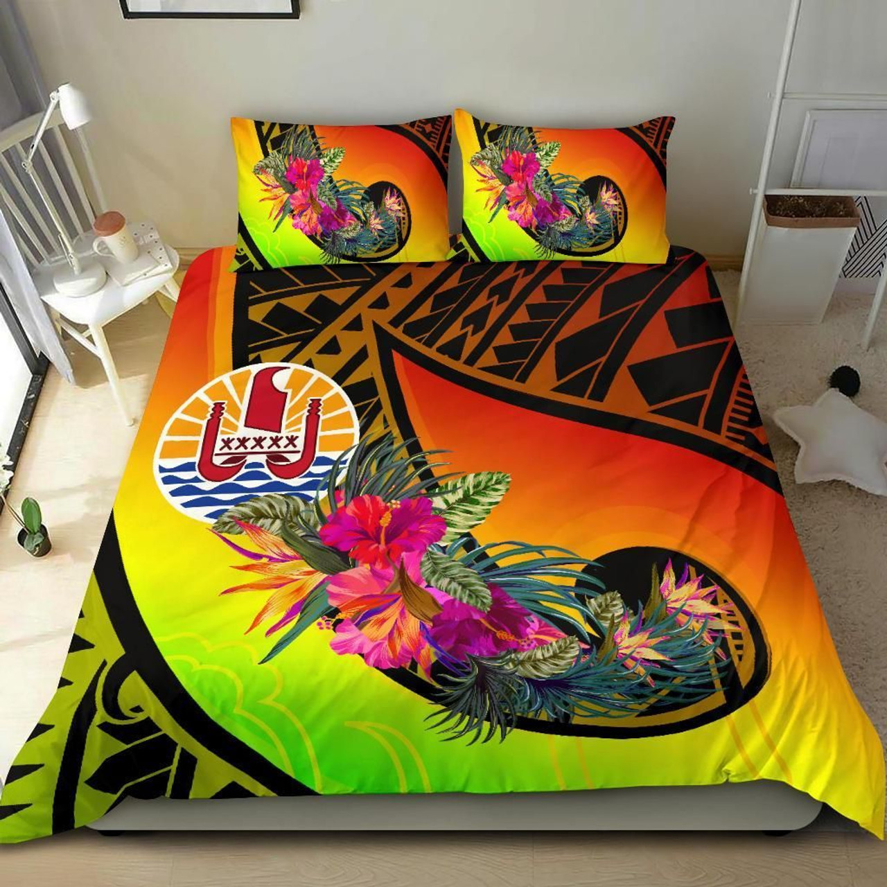 Tahiti Bedding Set - Polynesian Hook And Hibiscus (Raggae) 1