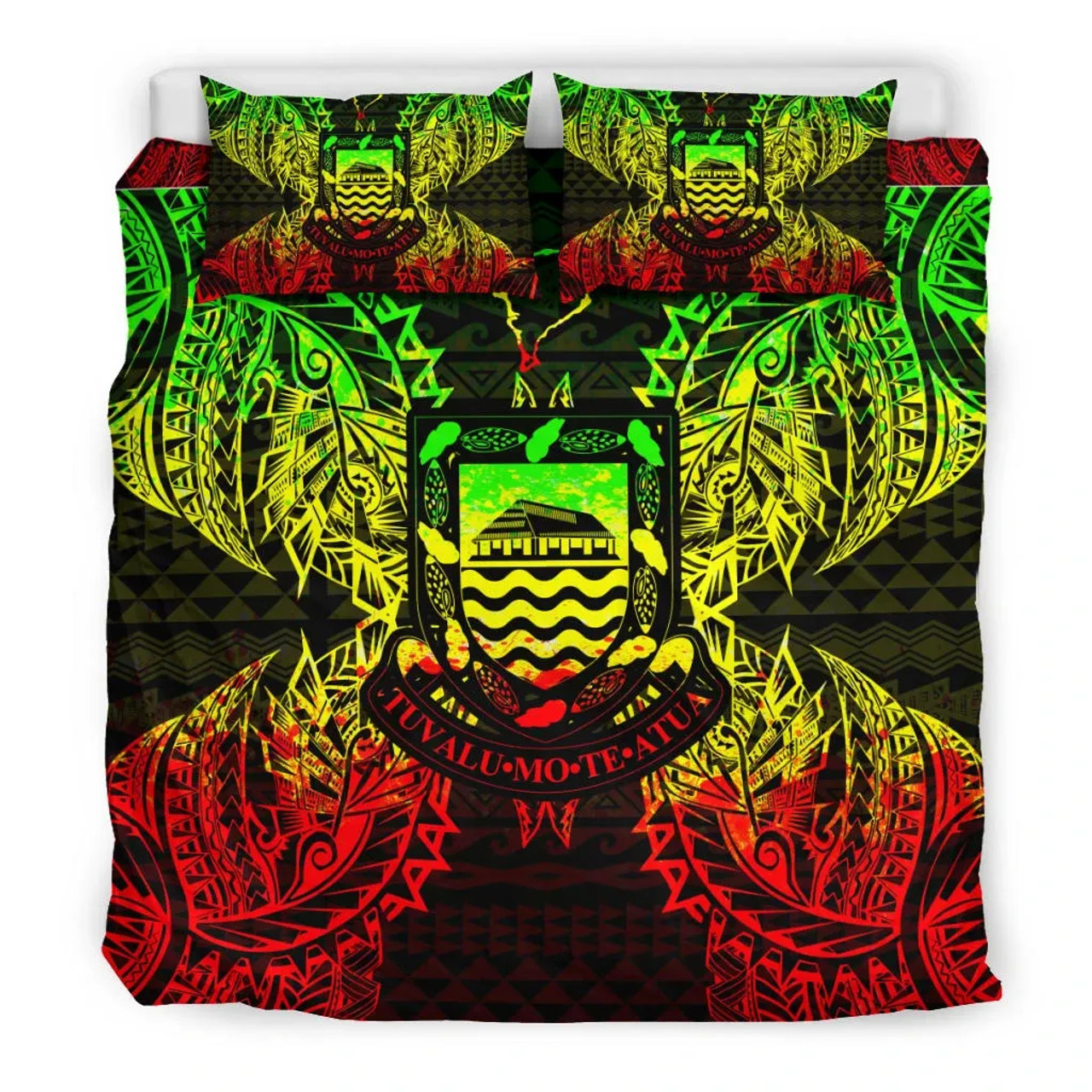 Polynesian Bedding Set - Tuvalu Duvet Cover Set Map Reggae 3