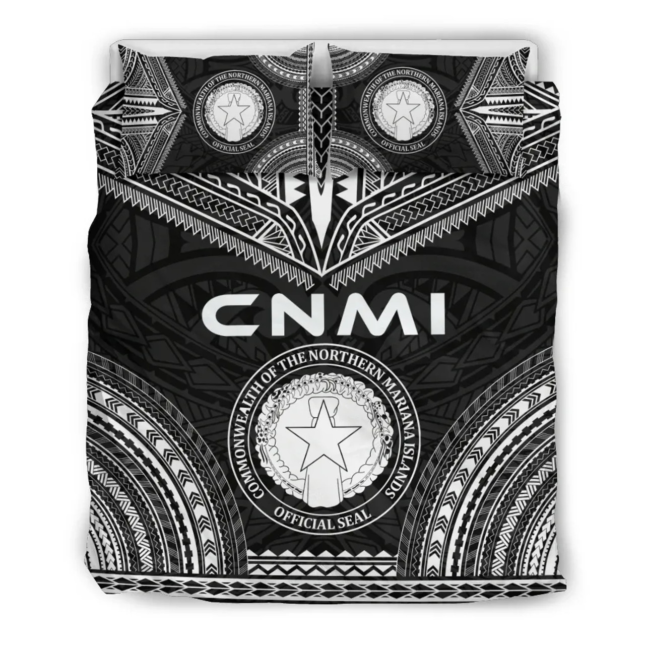 Northern Mariana Islands Polynesian Chief Duvet Cover Set - Black Version 1