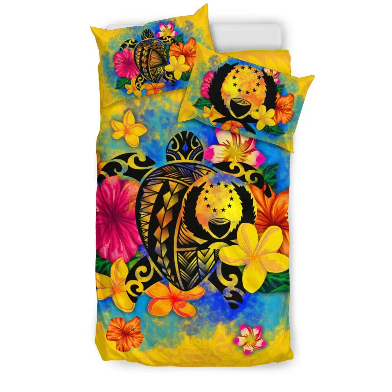 Pohnpei Polynesian Bedding Set - Turtle With Plumeria And Hibiscus 2