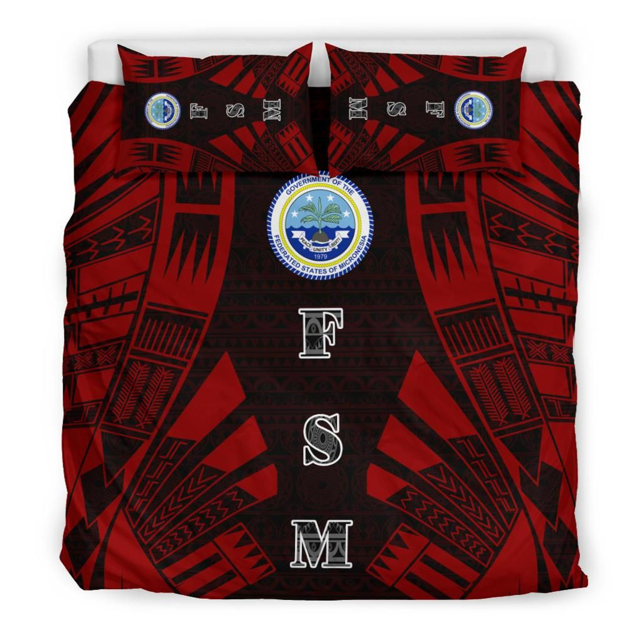 Federated States Of Micronesia Duvet Cover Set - Polynesian Tattoo Red 1