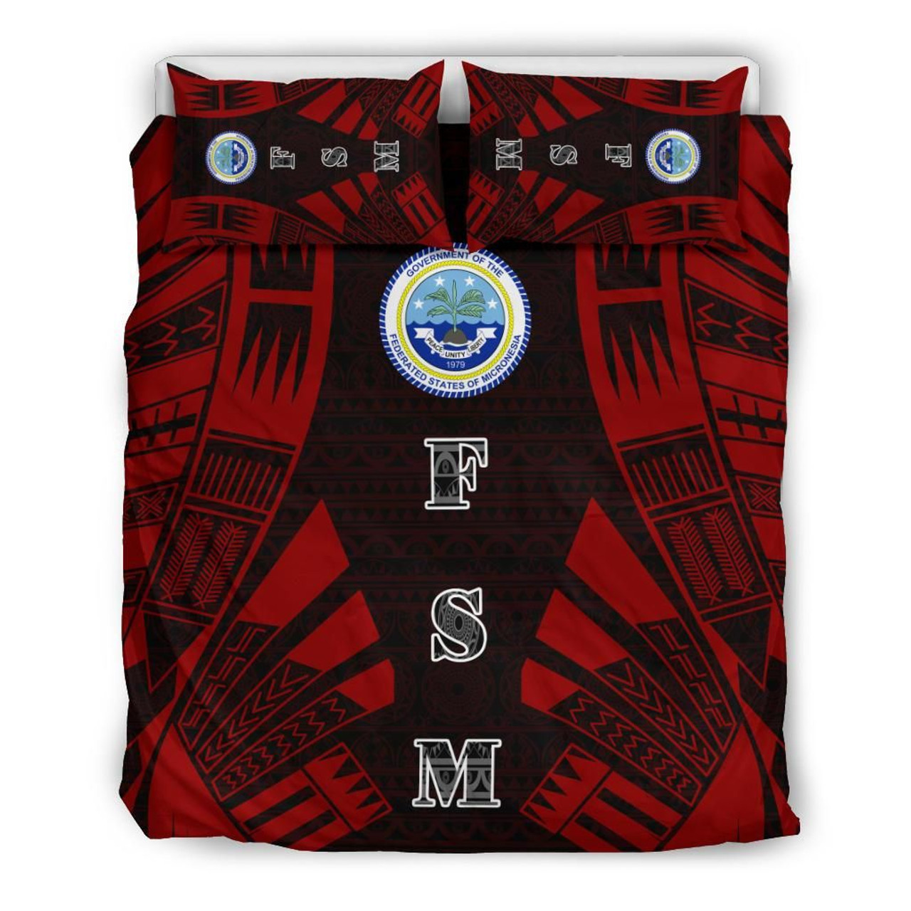 Federated States Of Micronesia Duvet Cover Set - Polynesian Tattoo Red 2