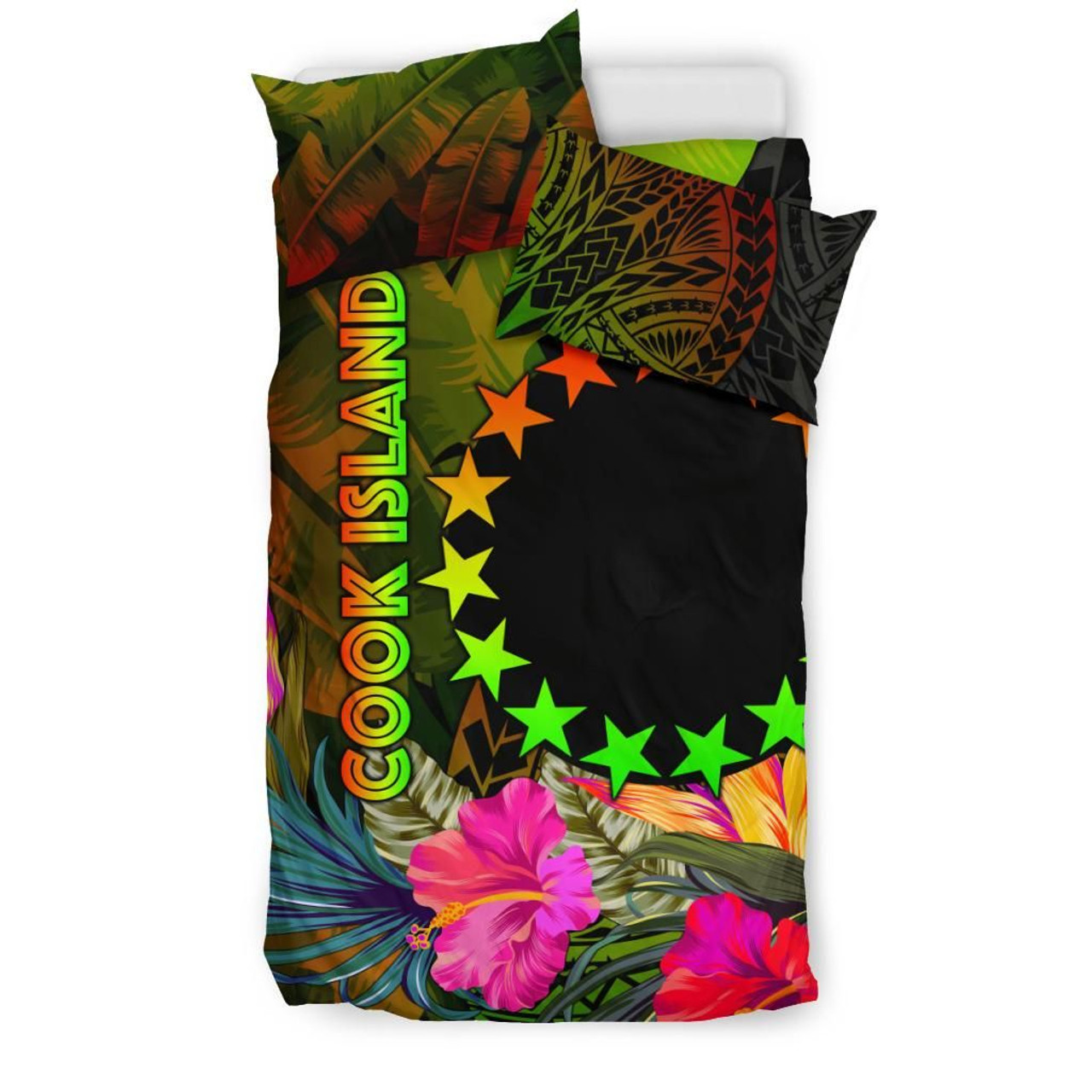 Cook Islands Polynesian Bedding Set - Hibiscus And Banana Leaves 2