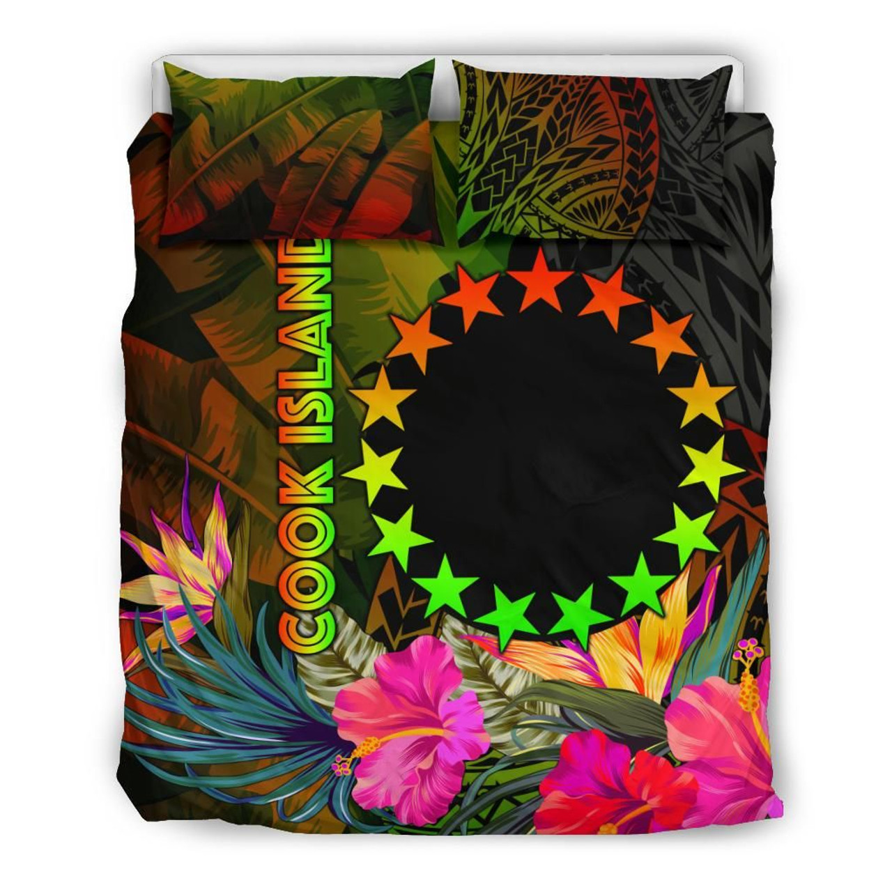 Cook Islands Polynesian Bedding Set - Hibiscus And Banana Leaves 3