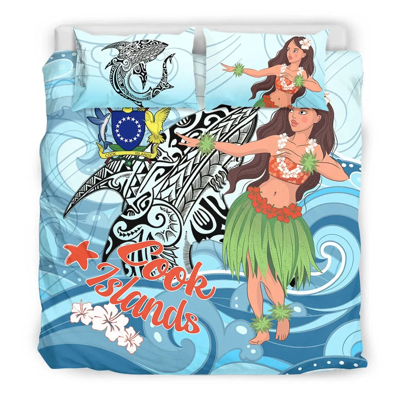 Cook Islands Bedding Set - Polynesian Girls With Shark 3