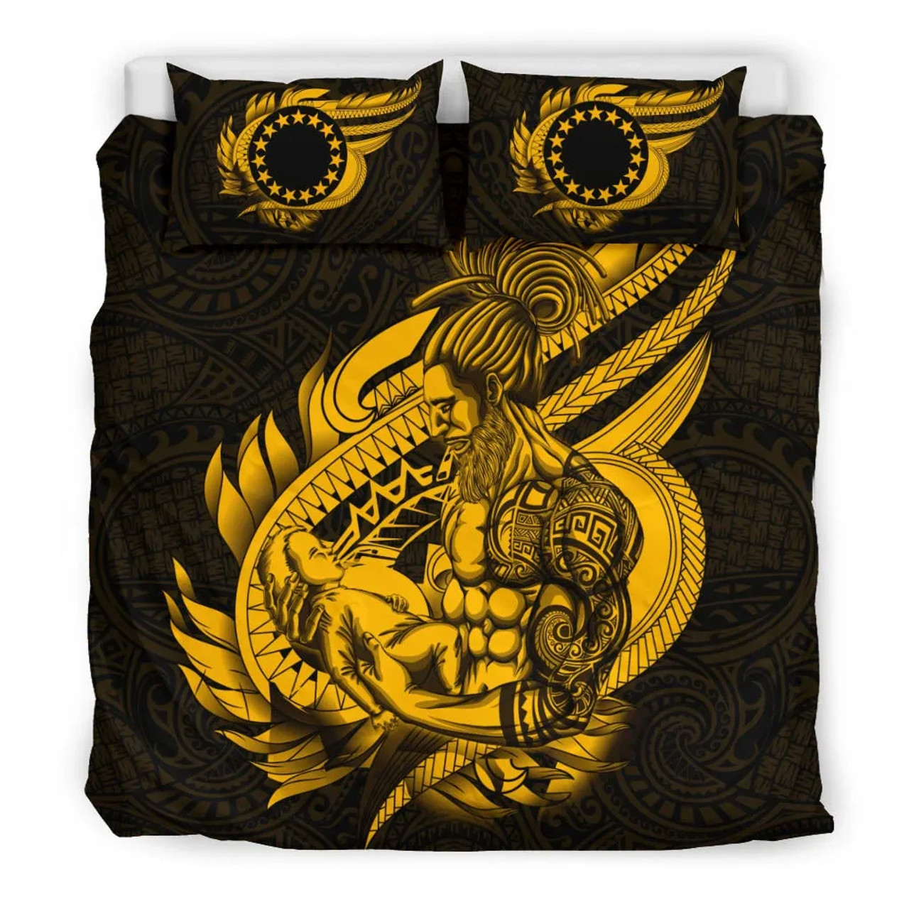 Polynesian Bedding Set - Cook Islands Duvet Cover Set Father And Son Gold 2
