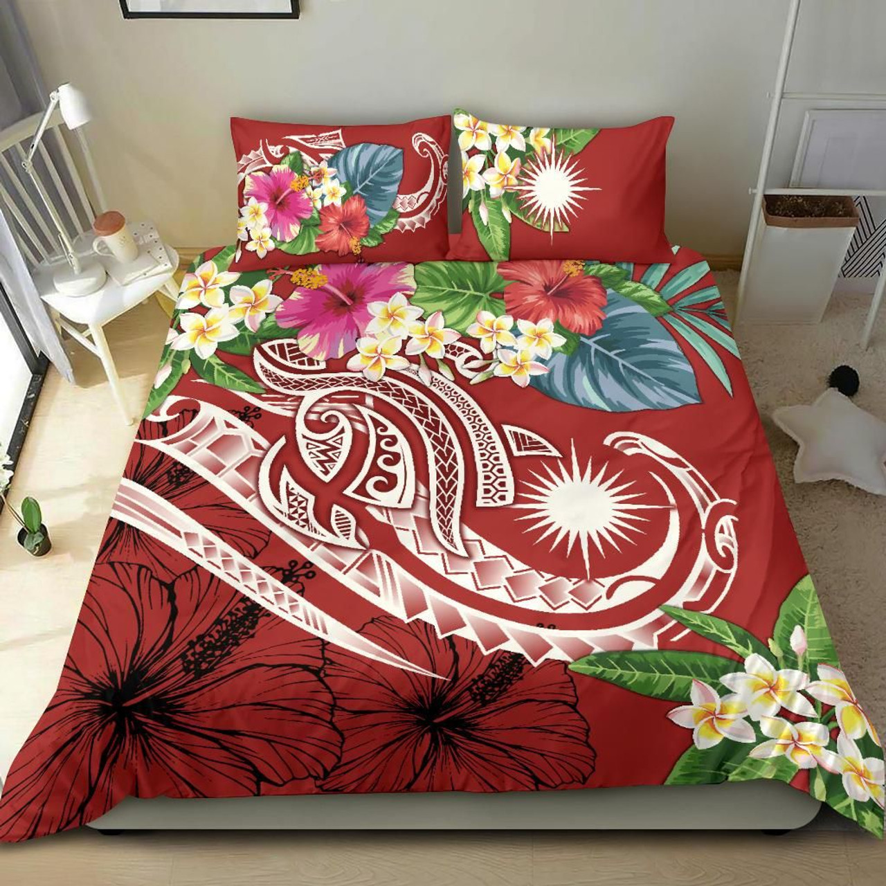 Pohnpei Polynesian Bedding Set - Turtle With Blooming Hibiscus Reggae 5