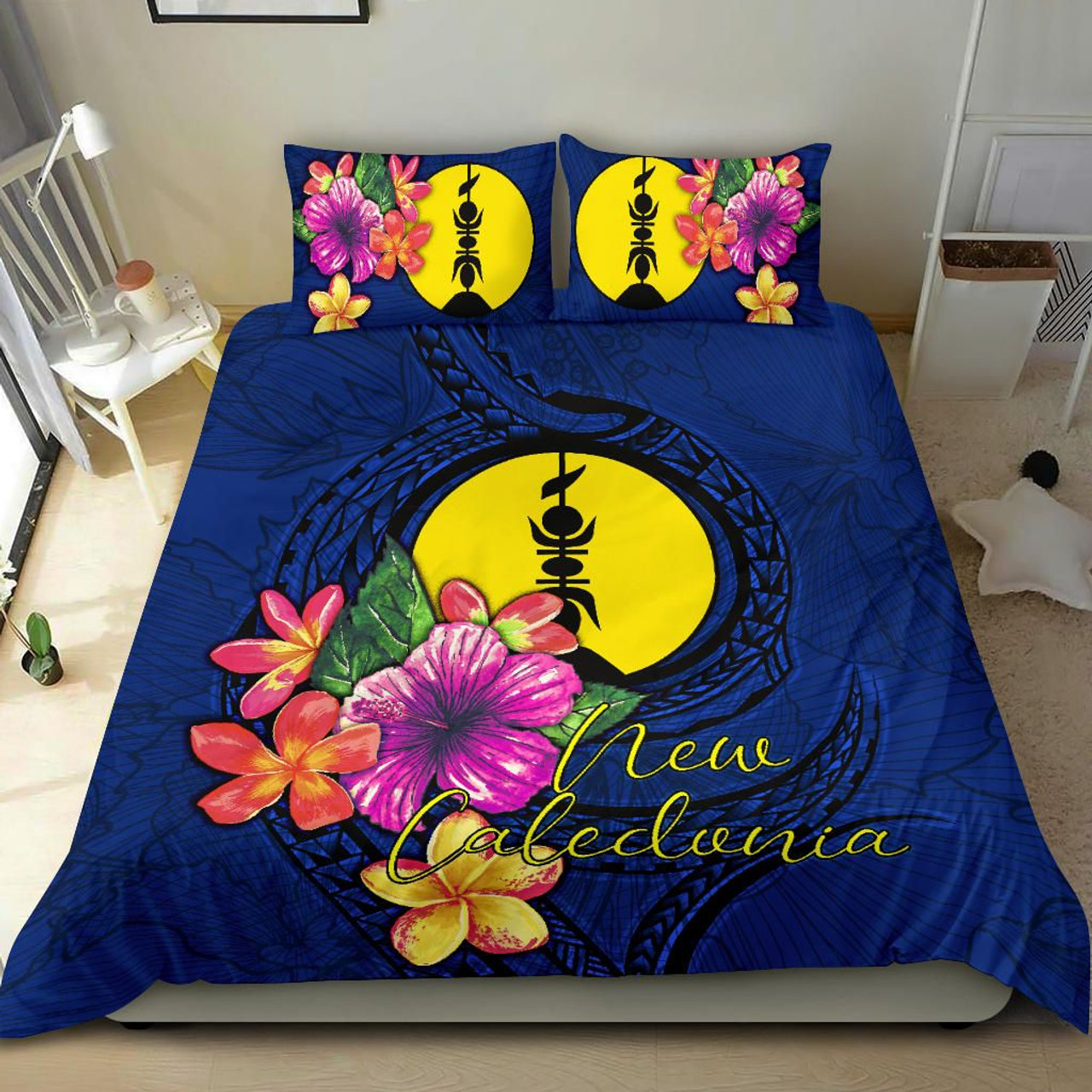 Polynesian Bedding Set - New Caledonia Duvet Cover Set Floral With Seal Blue 2