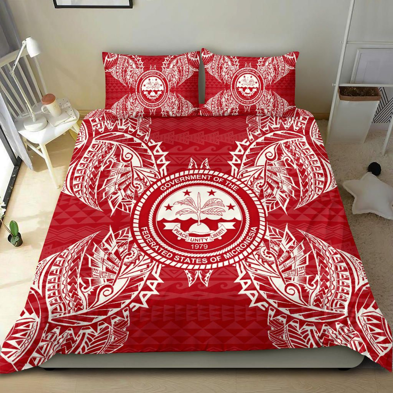 Polynesian Bedding Set - Federated States Of Micronesian Duvet Cover Set Map Red White 2