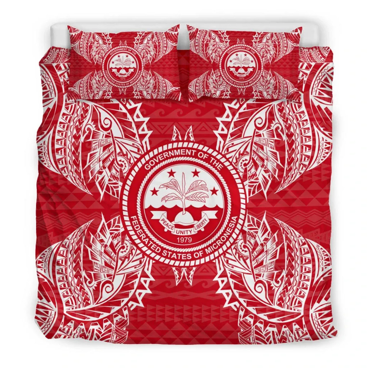 Polynesian Bedding Set - Federated States Of Micronesian Duvet Cover Set Map Red White 3
