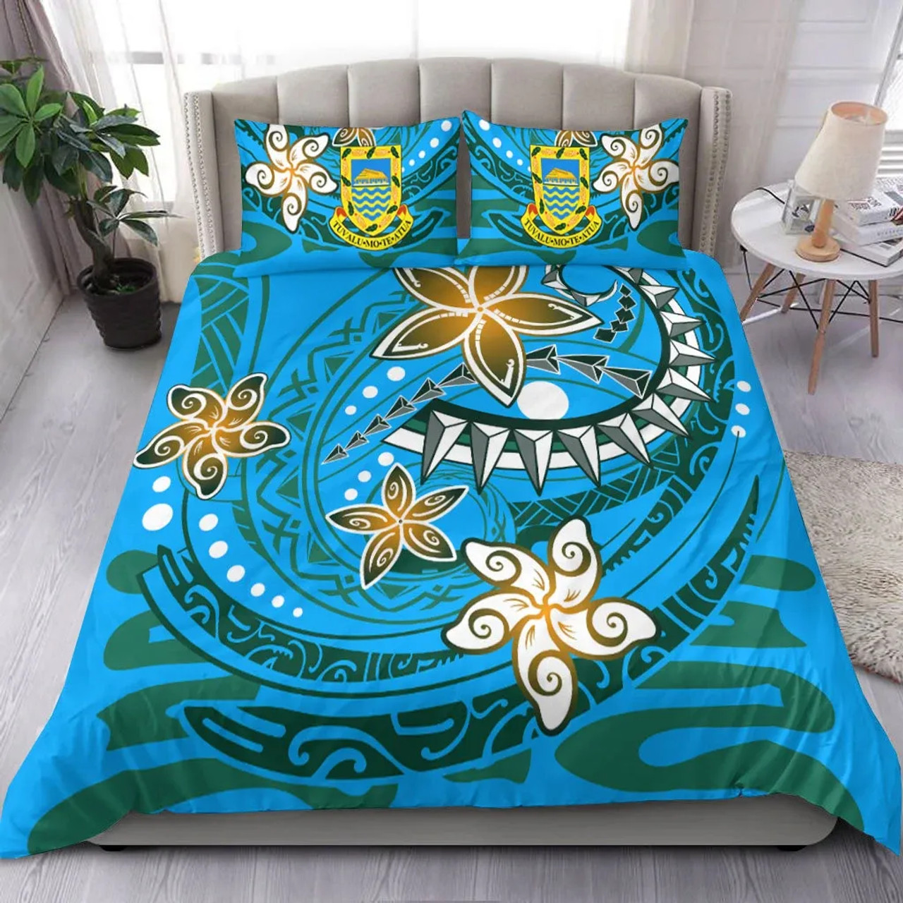 Tuvalu Polynesian Bedding Set - Spring Style Blue Color 1