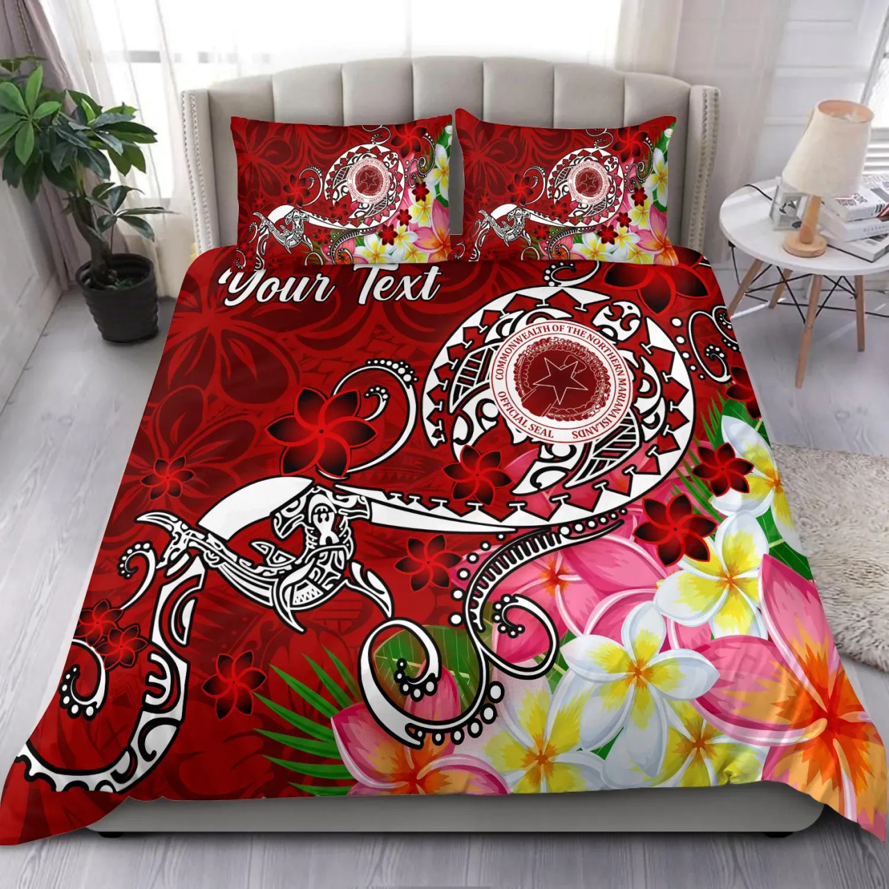 CNMI (Custom Personalised) Bedding Set - Turtle Plumeria (Red) 1