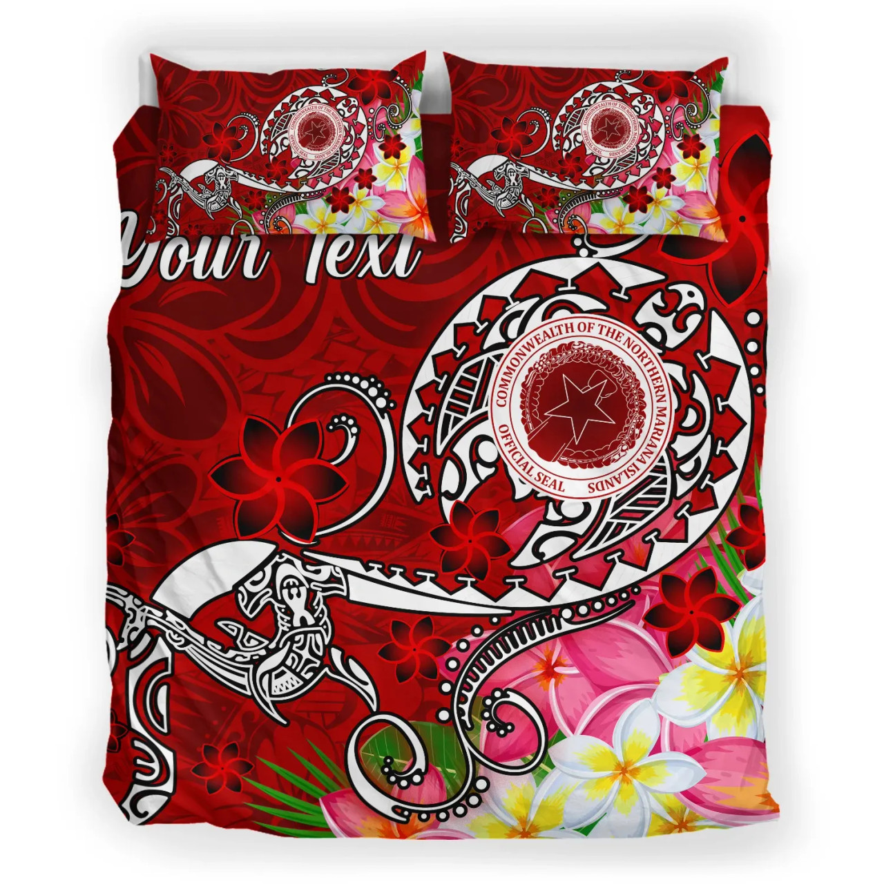 CNMI (Custom Personalised) Bedding Set - Turtle Plumeria (Red) 2