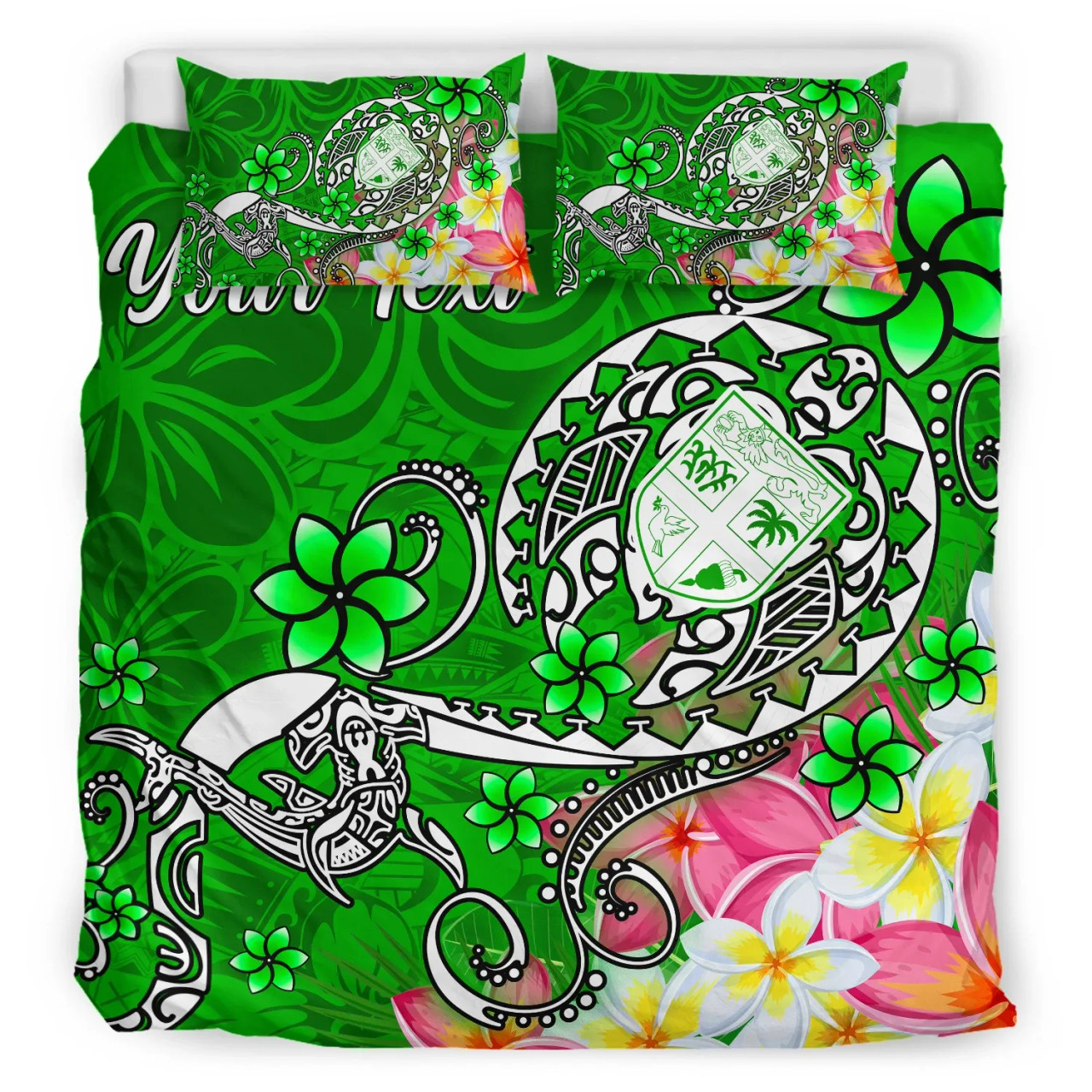 Fiji Custom Personalised Bedding Set - Turtle Plumeria (Green) 2