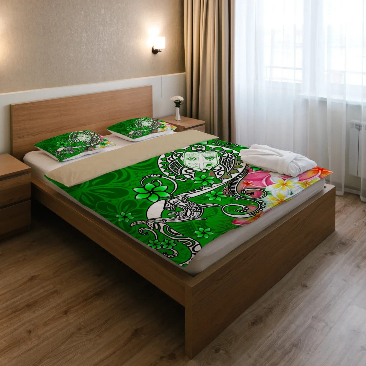 Fiji Custom Personalised Bedding Set - Turtle Plumeria (Green) 3