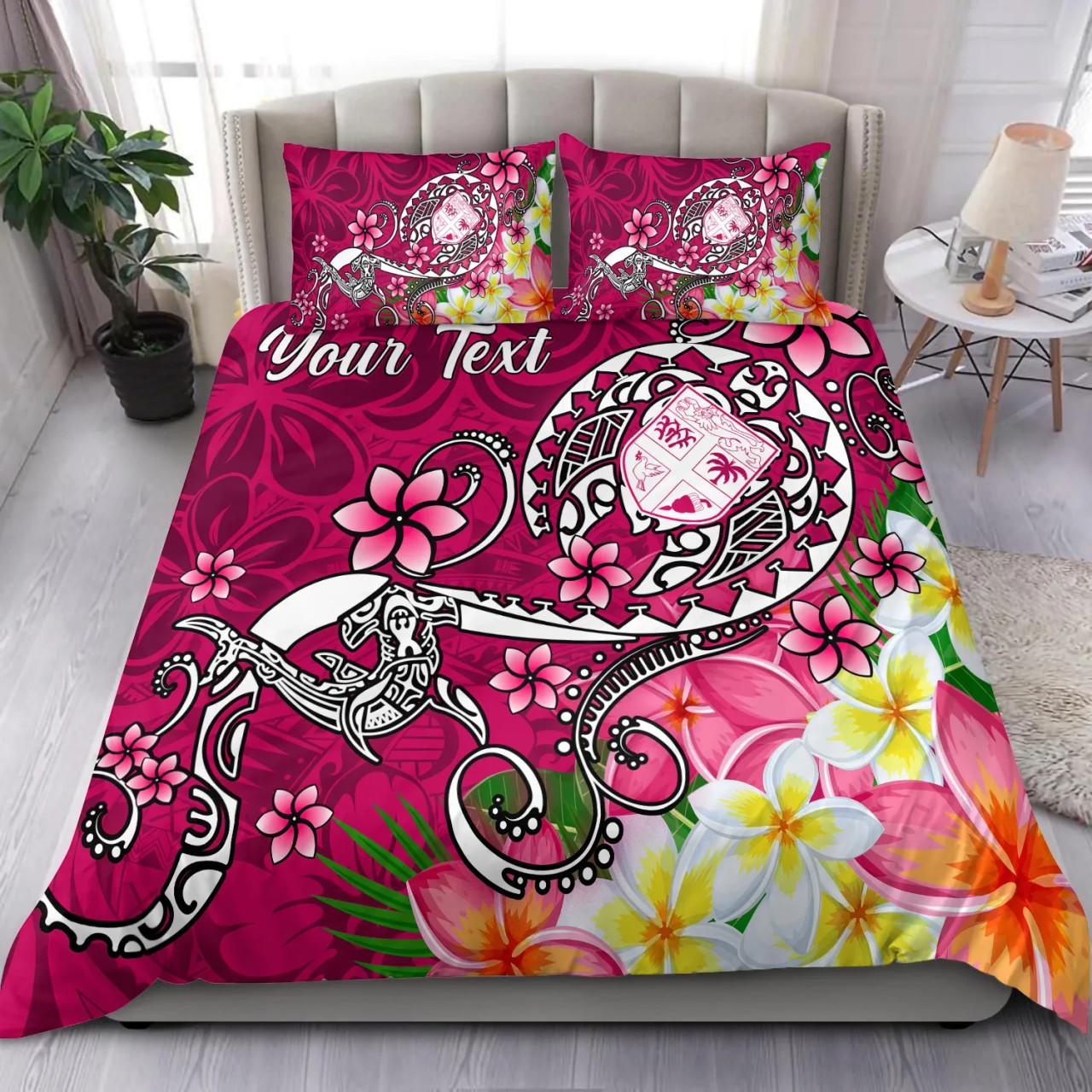 Fiji Custom Personalised Bedding Set - Turtle Plumeria (Pink) 1