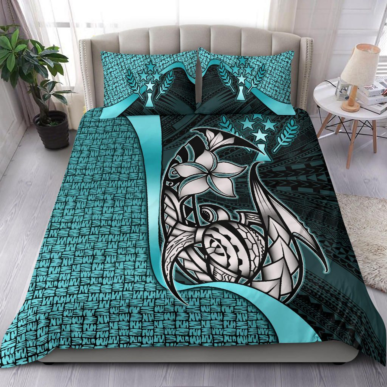 Kosrae Micronesian Bedding Set Turquoise - Turtle With Hook 1