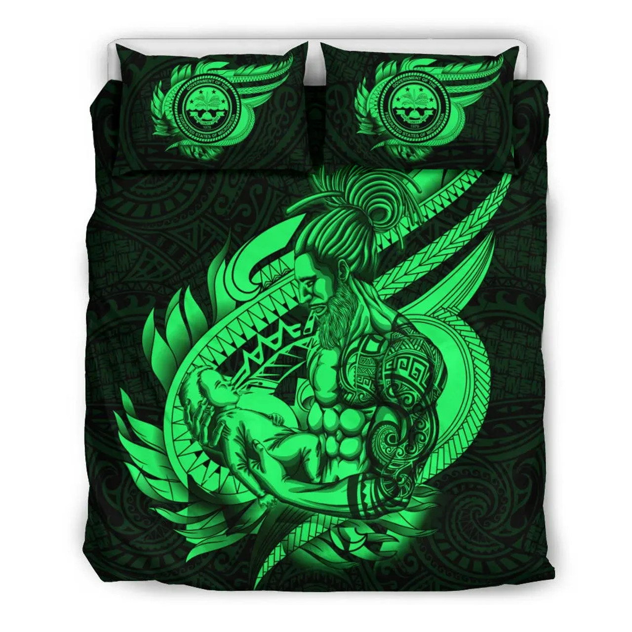 Polynesian Bedding Set - Federated States Of Micronesia Duvet Cover Set Father And Son Green 3