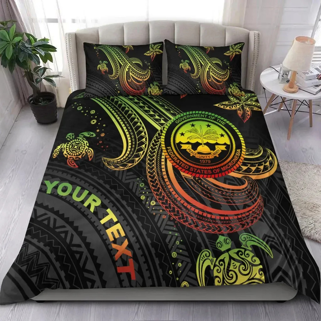 Federated States Of Micronesia Custom Personalised Bedding Set - Reggae Turtle 1