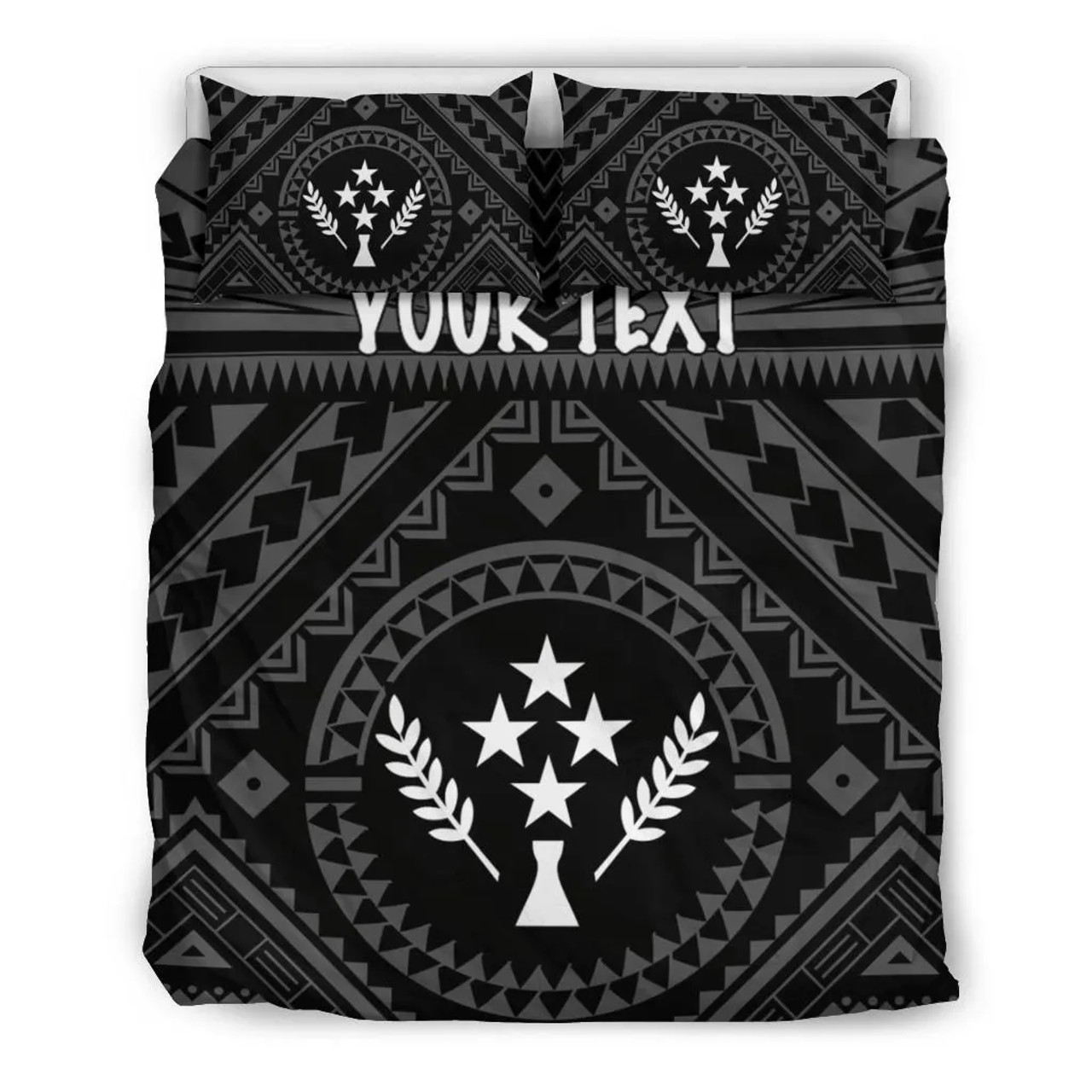 Kosrae Personalised Bedding Set - Kosrae Flag In Polynesian Tattoo Style (Black) 3