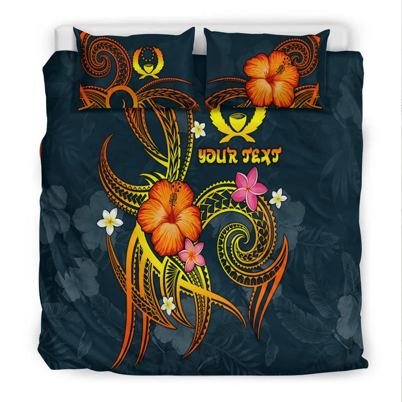Kosrae Personalised Bedding Set - Kosrae Flag In Polynesian Tattoo Style (Black)4