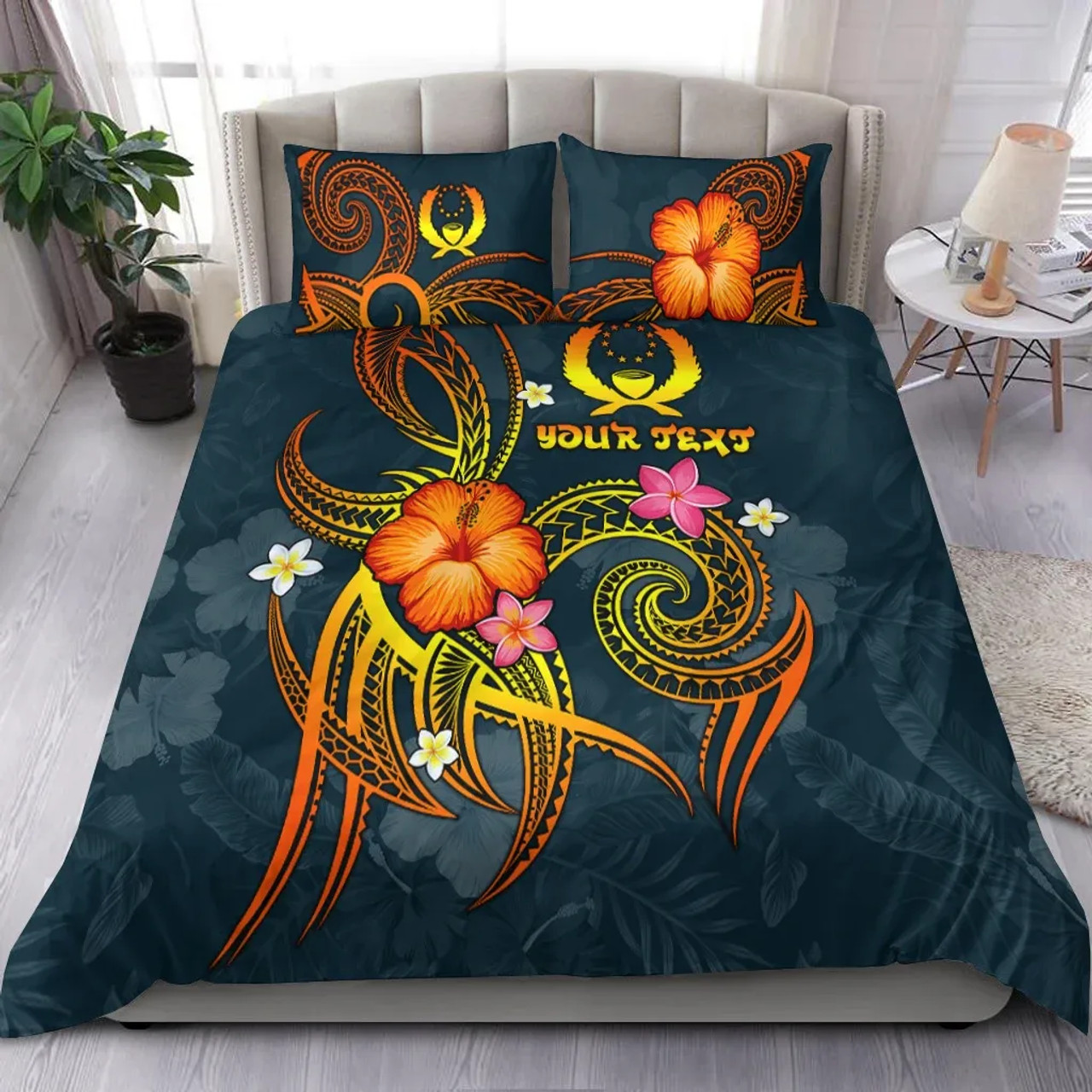 Kosrae Personalised Bedding Set - Kosrae Flag In Polynesian Tattoo Style (Black) 6