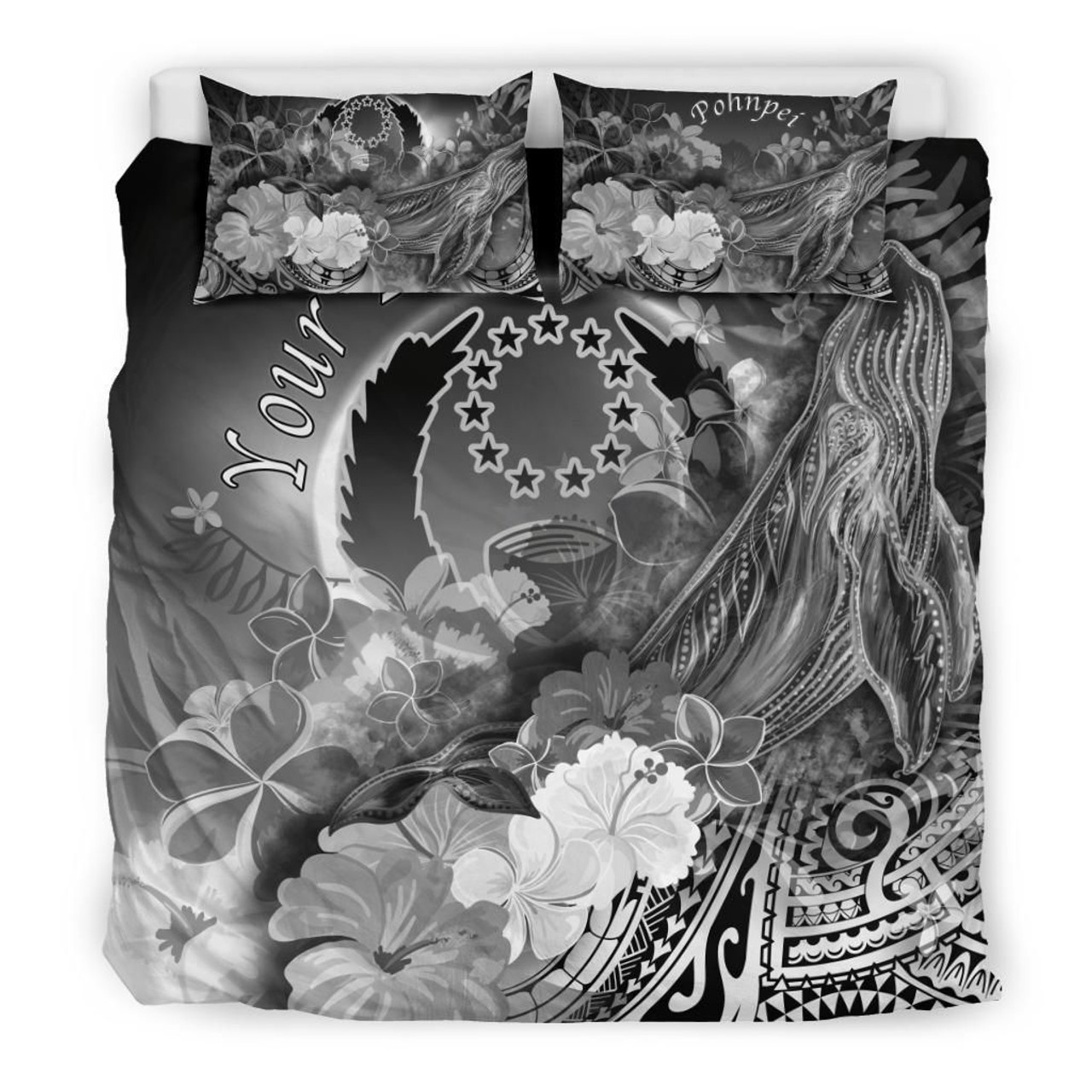 Marshall Islands Custom Personalised Bedding Set White - Turtle Plumeria Banana Leaf4