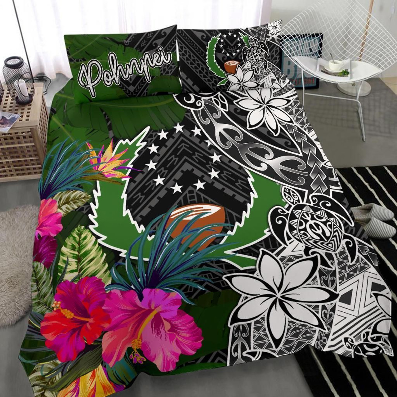 Pohnpei Custom Personalised Bedding Set - Turtle Plumeria (Blue) 5