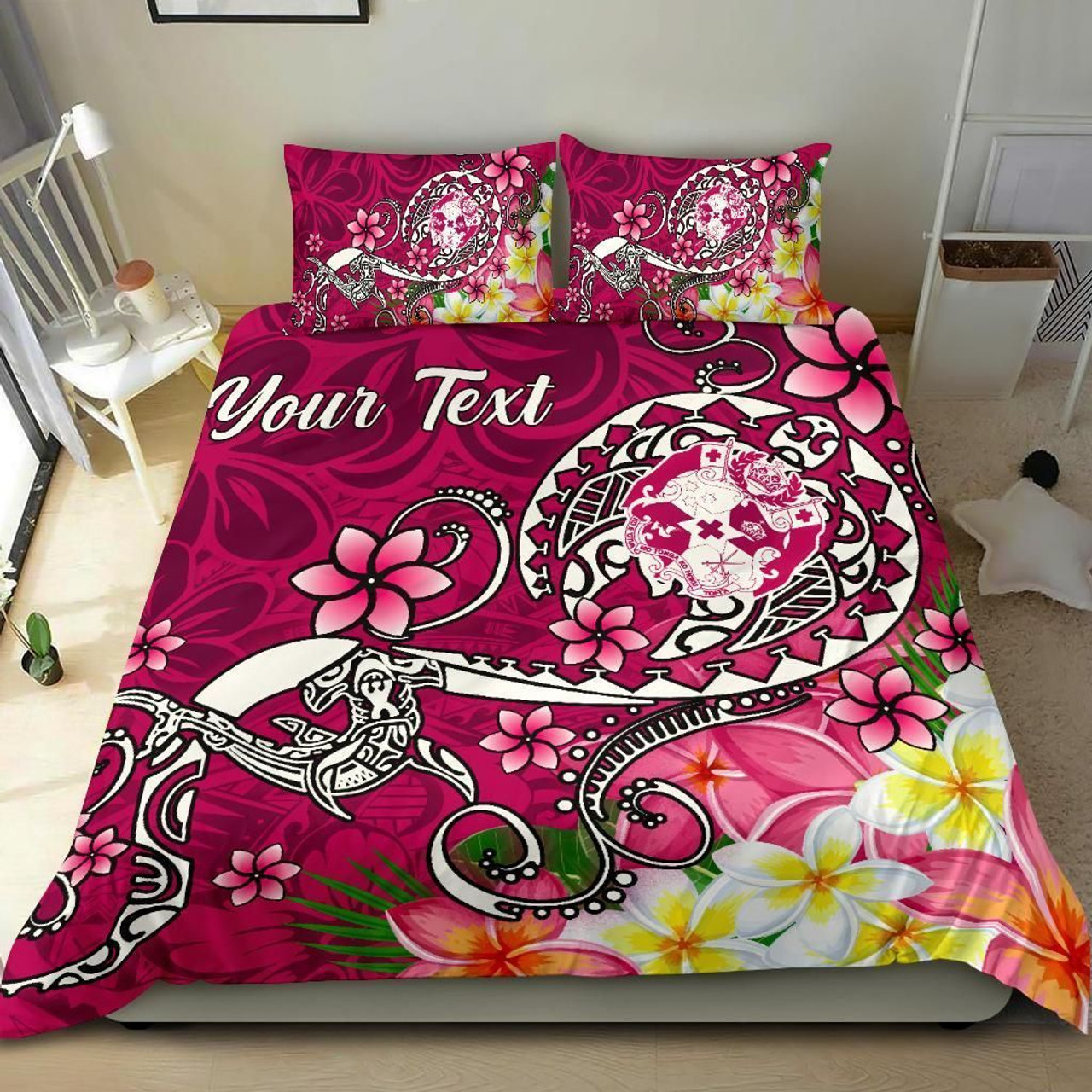 Tonga Custom Personalised Bedding Set - Turtle Plumeria (Pink) 1