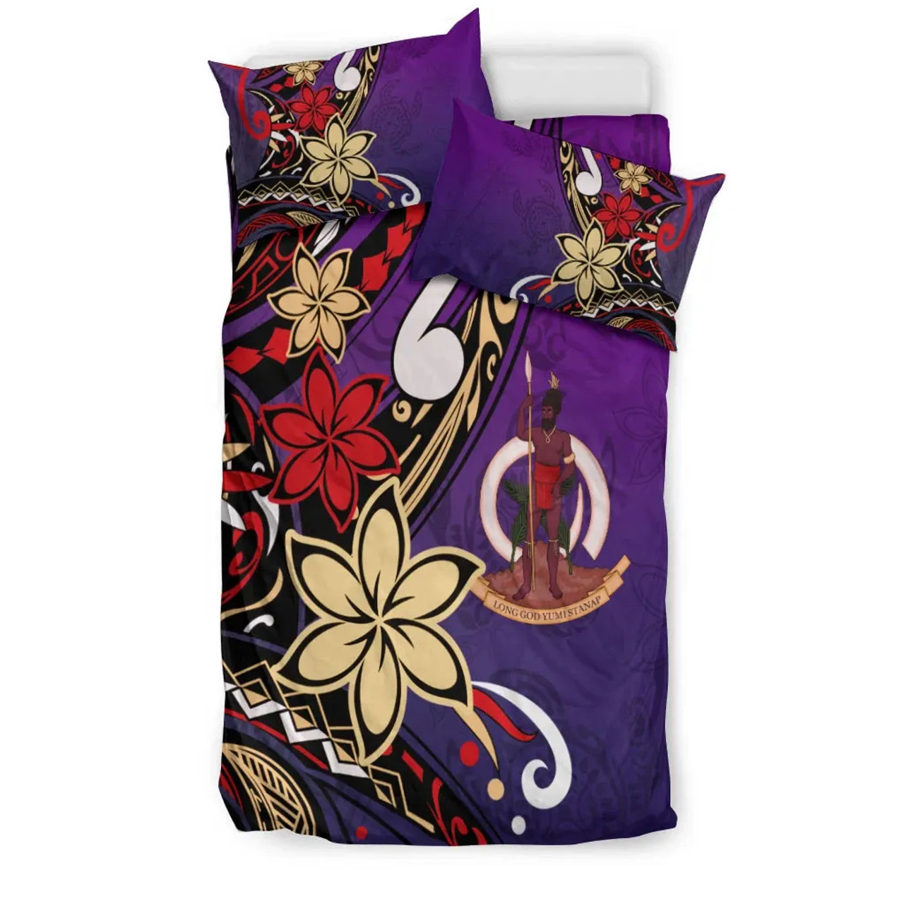 Vanuatu Bedding Set - Tribal Flower With Special Turtles Purple Color 2