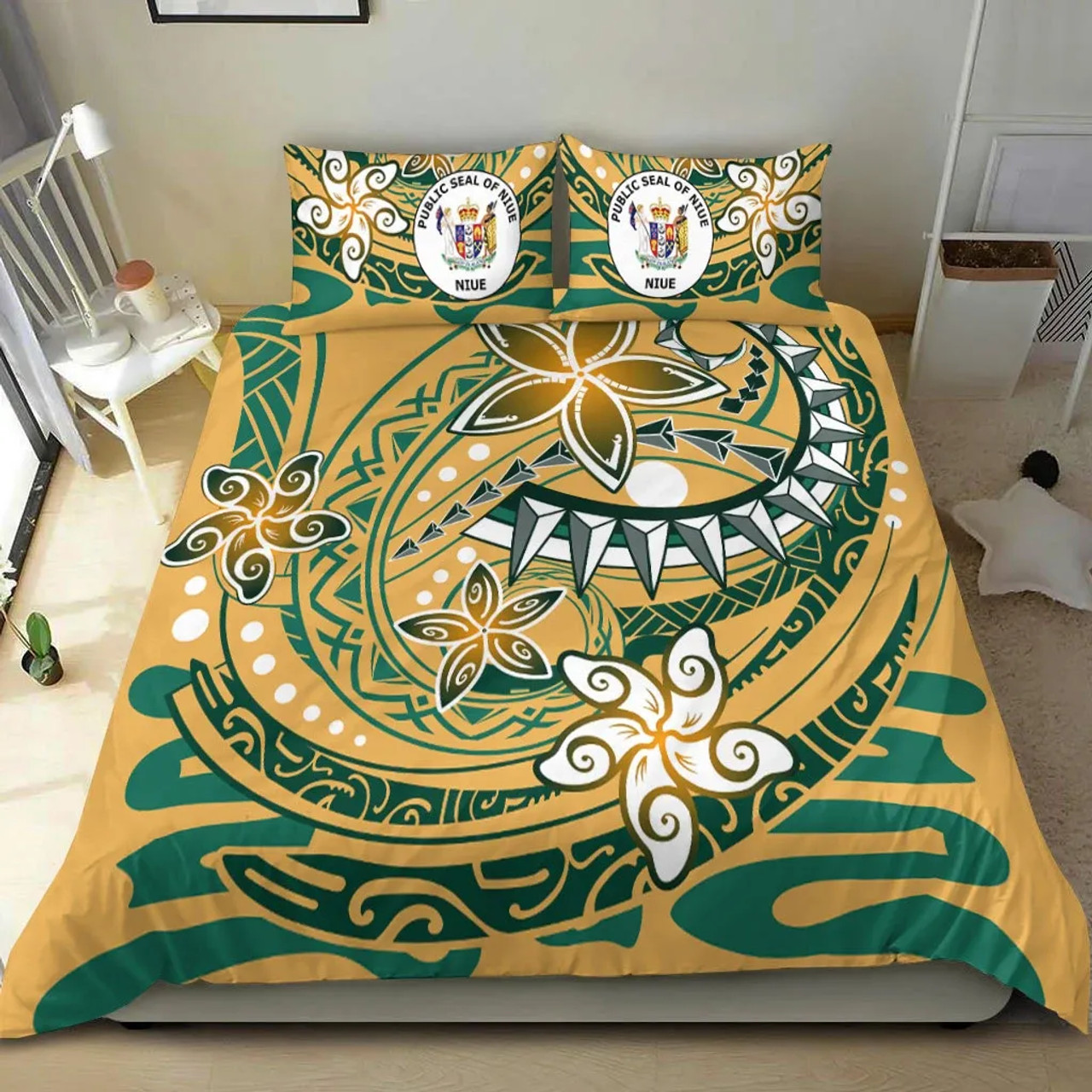 Hawaii Polynesian Bedding Set - Plumeria Flowers And Waves 5