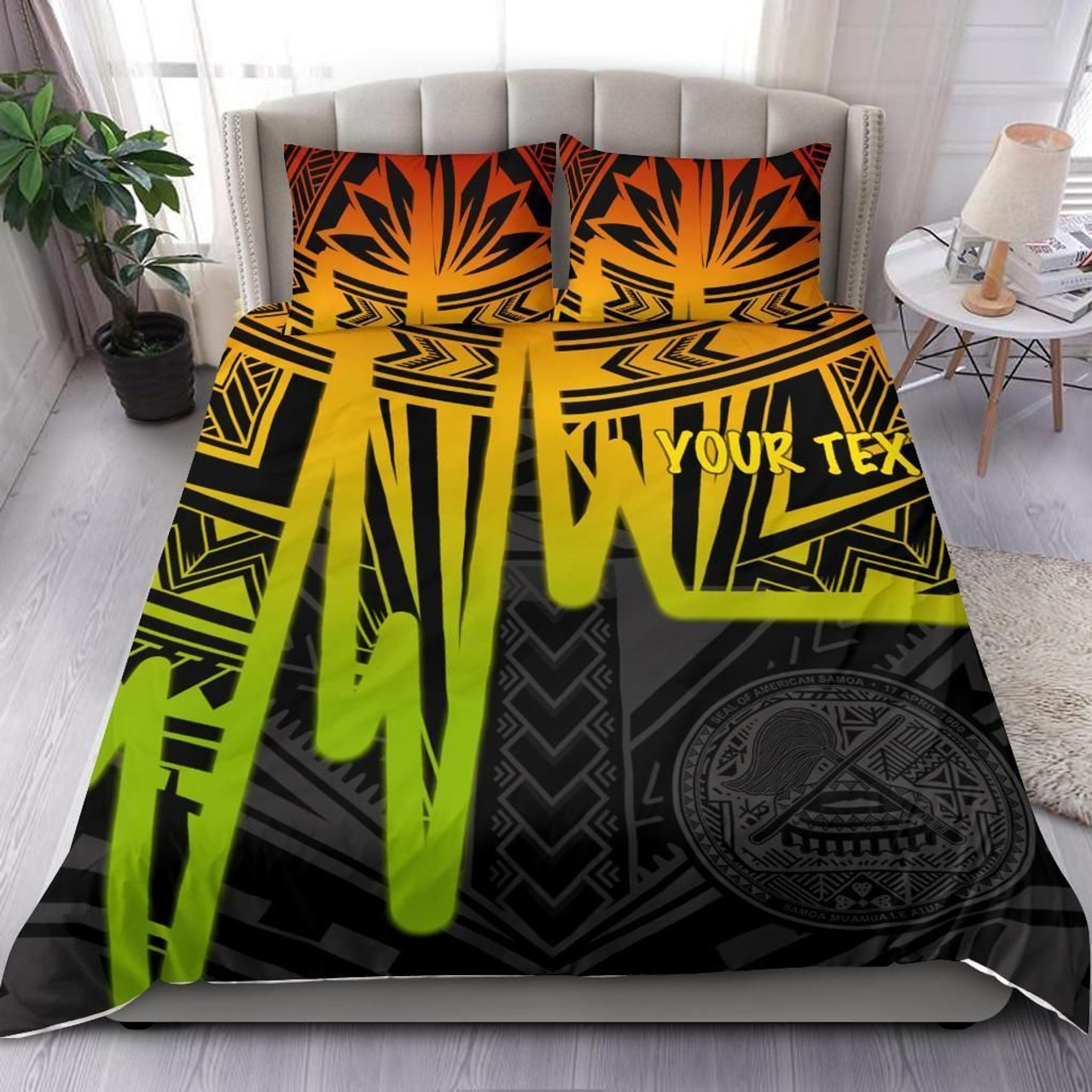 American Samoa Bedding Set - Seal With Polynesian Pattern Heartbeat Style (Gold) 5