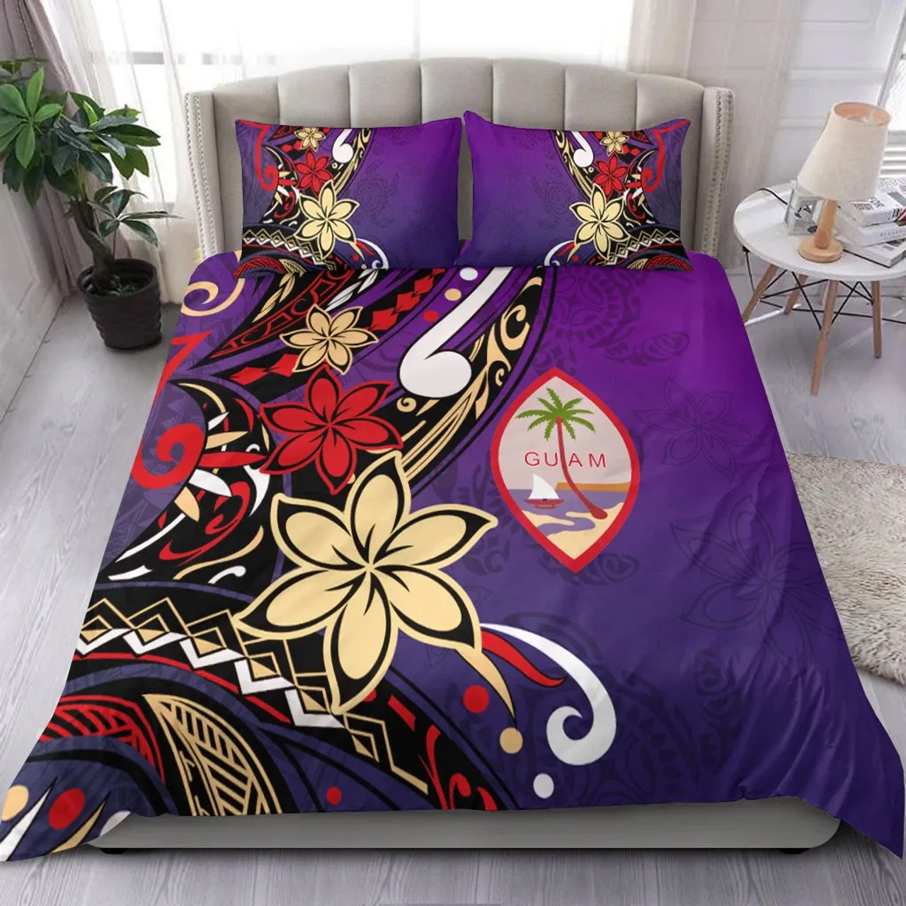 Guam Bedding Set - Tribal Flower With Special Turtles Purple Color 1