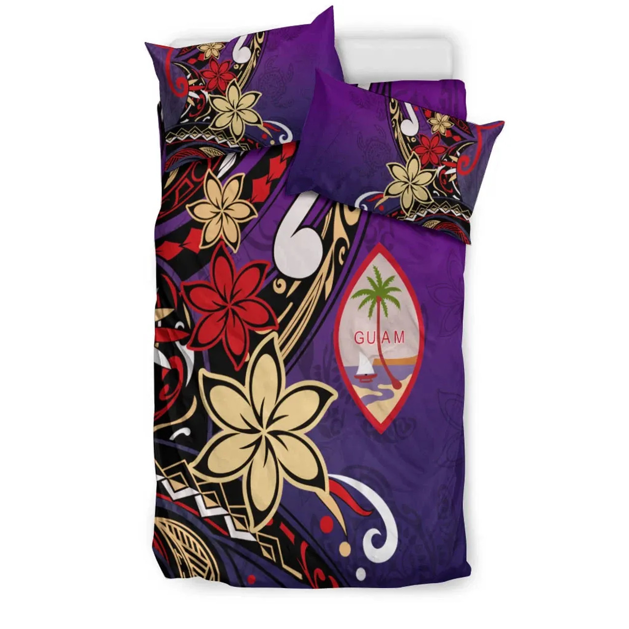 Guam Bedding Set - Tribal Flower With Special Turtles Purple Color 2