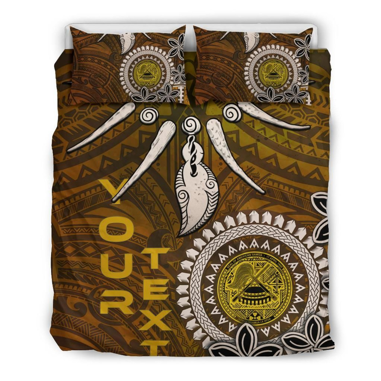 Polynesian Duvet Cover Set - Hawaii Bedding Set Shark Polynesia Compass Plumeria Gold 5