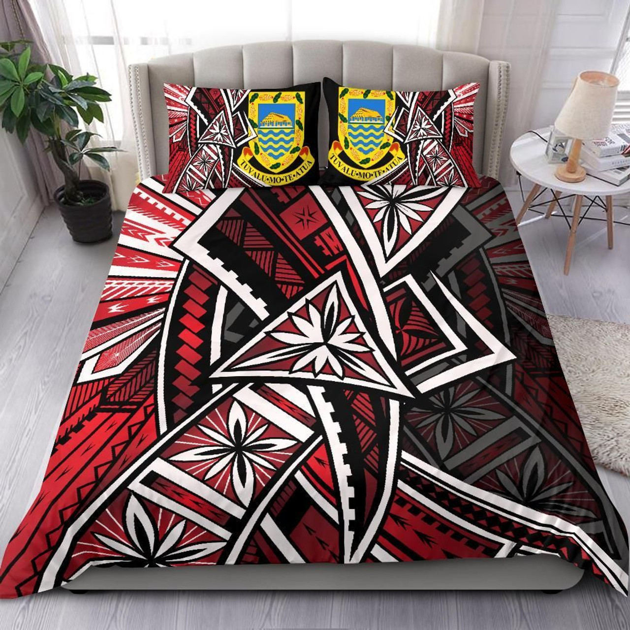 Tuvalu Polynesian Bedding Set - Tribal Flower Special Pattern Red Color 1