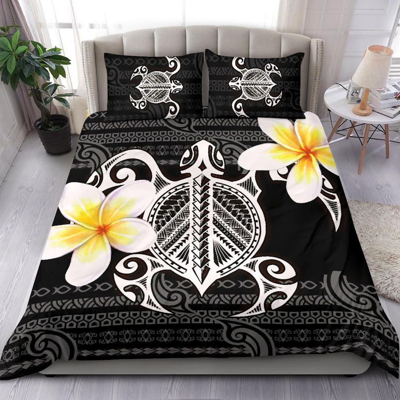 Polynesian Hawaii Bedding Set - Gold Turtle Hibiscus Flower Frame Vintage 6