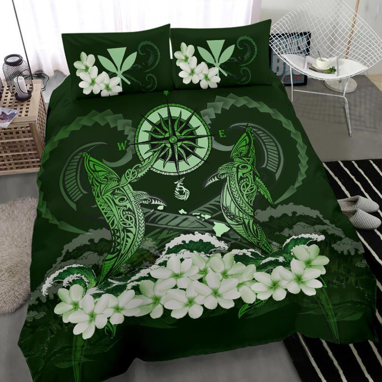 Polynesian Duvet Cover Set - Hawaii Bedding Set Blue Turtle Hibiscus 6