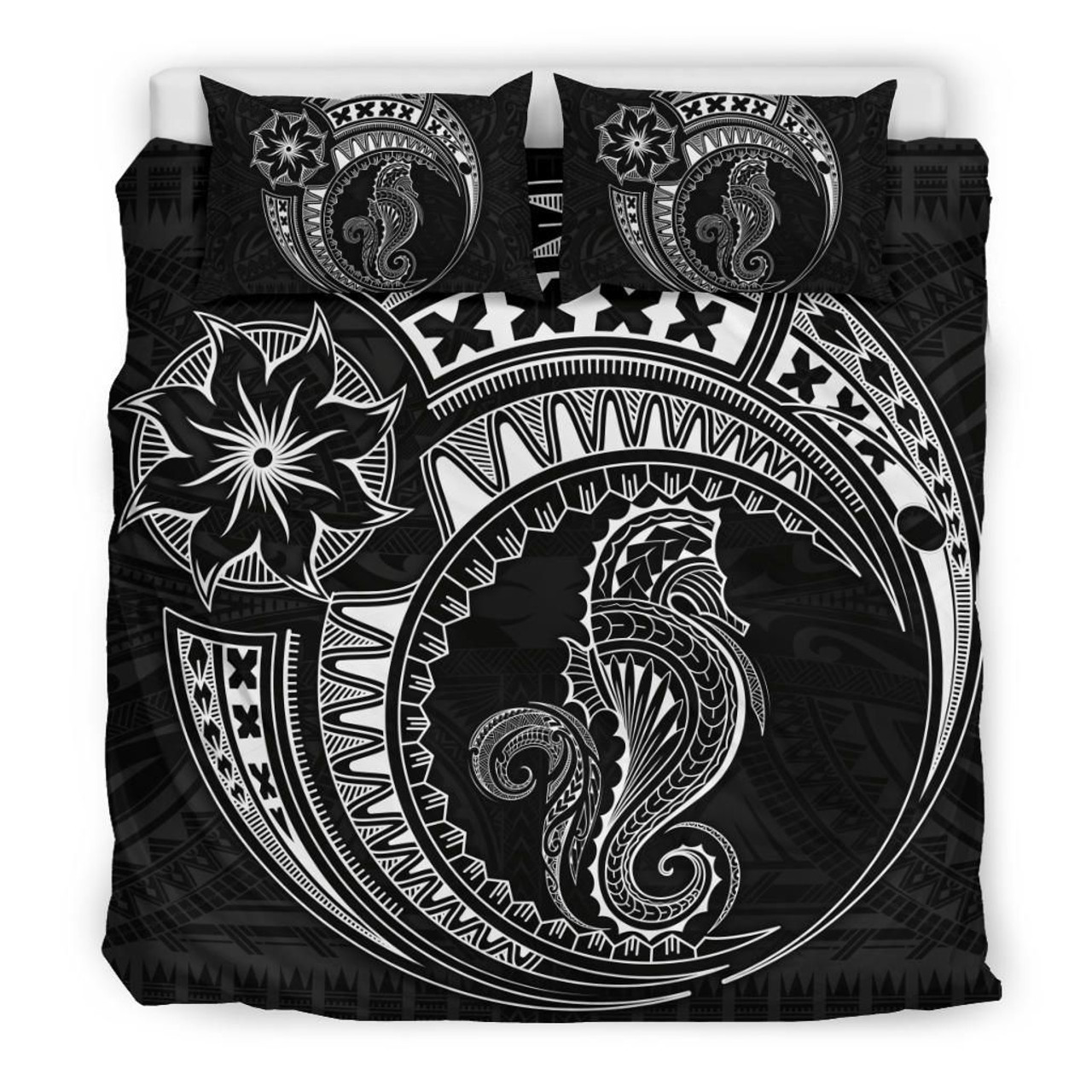 Seahorse Polynesian Duvet Cover Set - Polynesian Tattoo Black 1