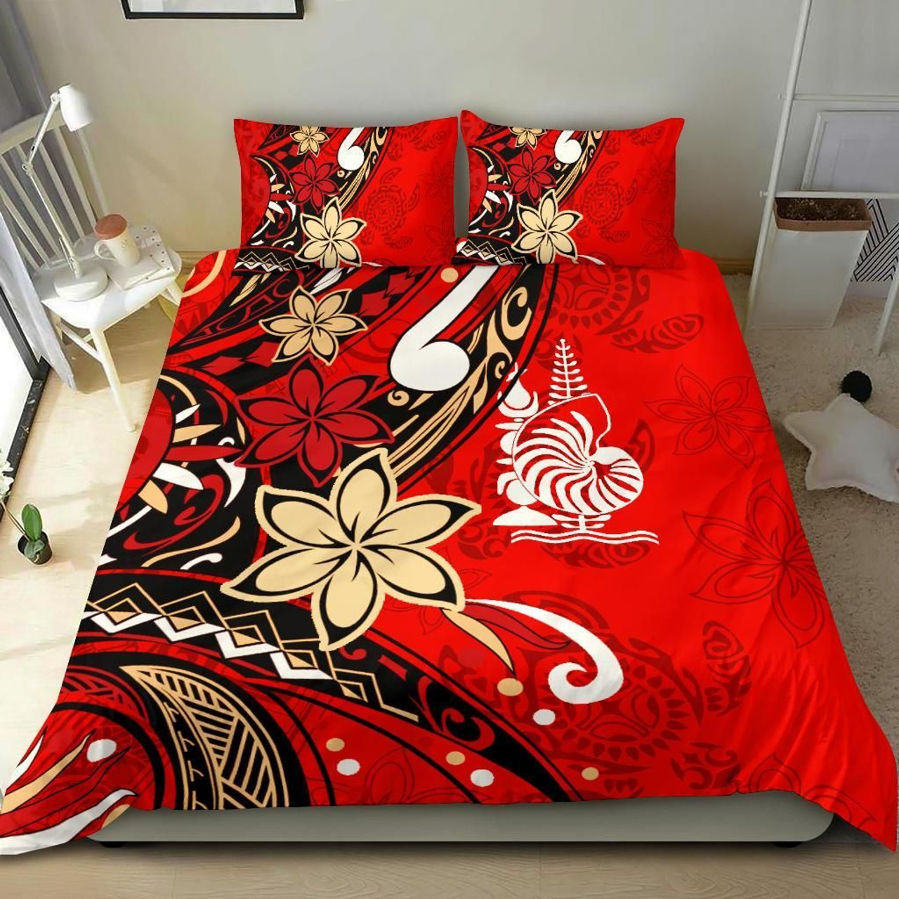 New Caledonia Bedding Set - Tribal Flower With Special Turtles Red Color 1