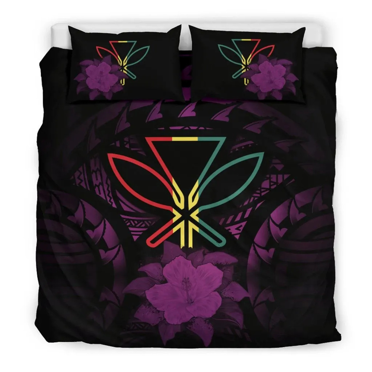 Hawaii Duvet Cover Set - Kanaka Maoli Purple Hibiscus Rising 1