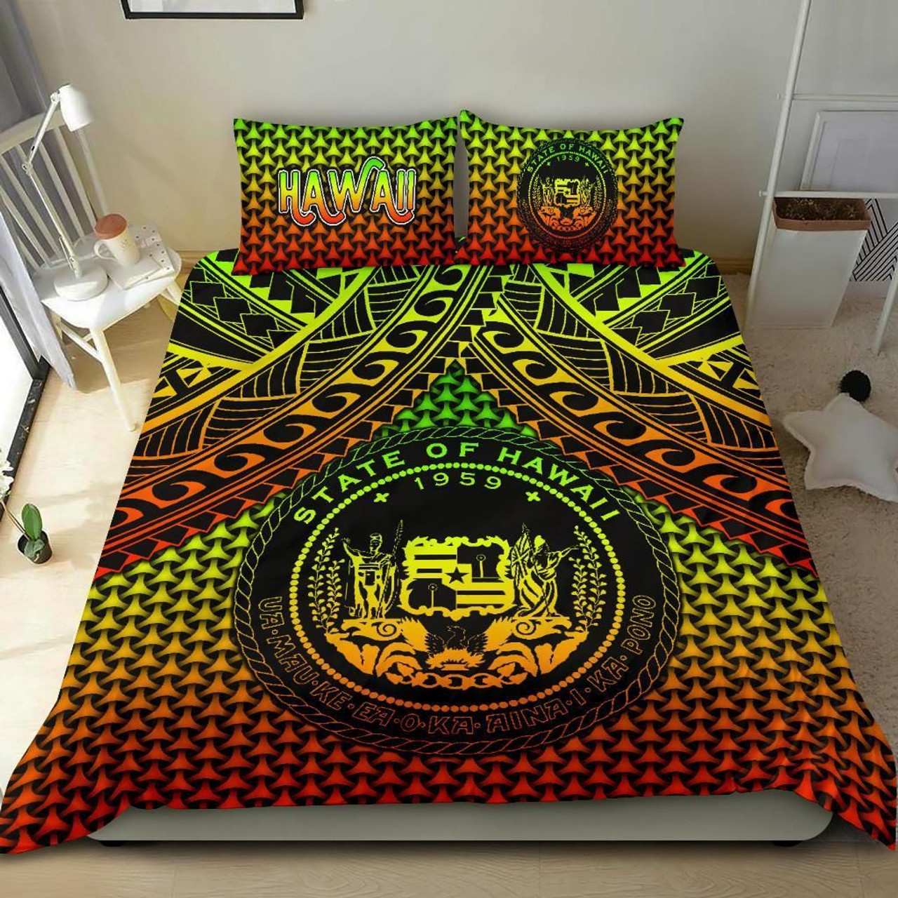 Polynesian Hawaii Bedding Set - Reggae Vintage Polynesian Patterns 1